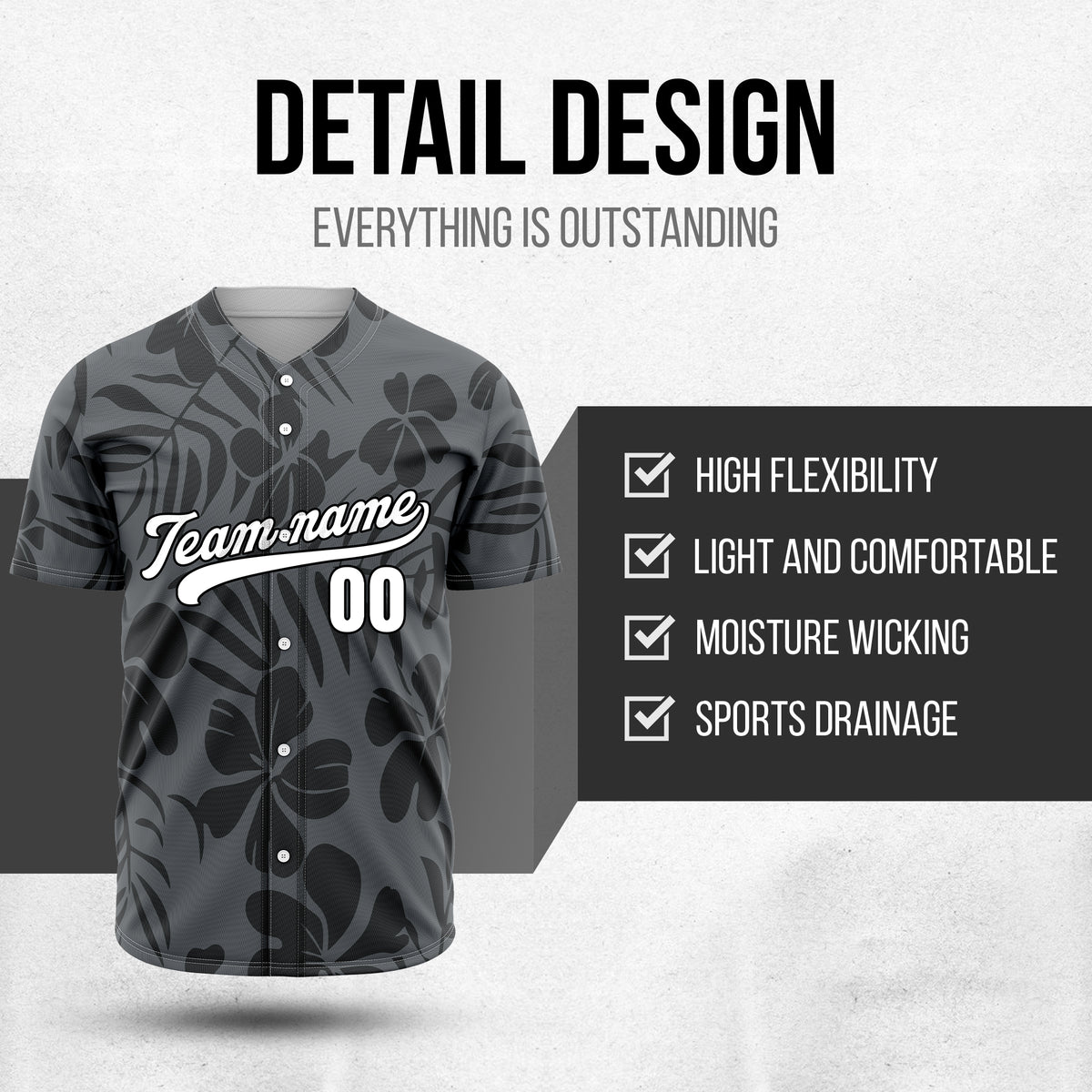 Custom Hawaiian Dark Grey Baseball Sports Jersey Personalized Uniform with Name & Number