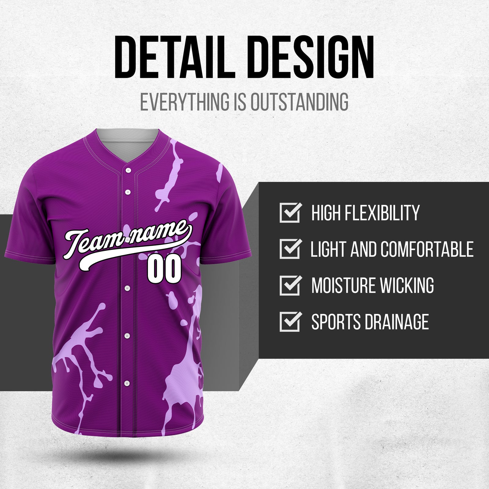 Custom Ink Paint Pop Purple Sports Jersey Personalized Uniform with Name & Number