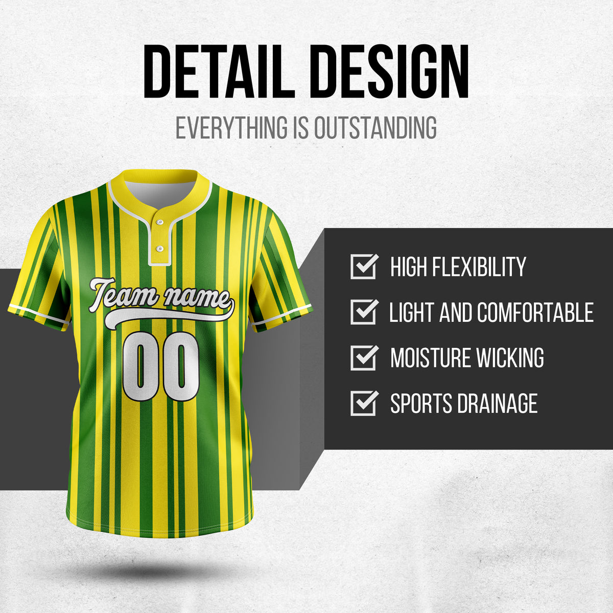 Custom Stripe Fusion Yellow Baseball Sports Jersey Personalized Uniform with Name & Number