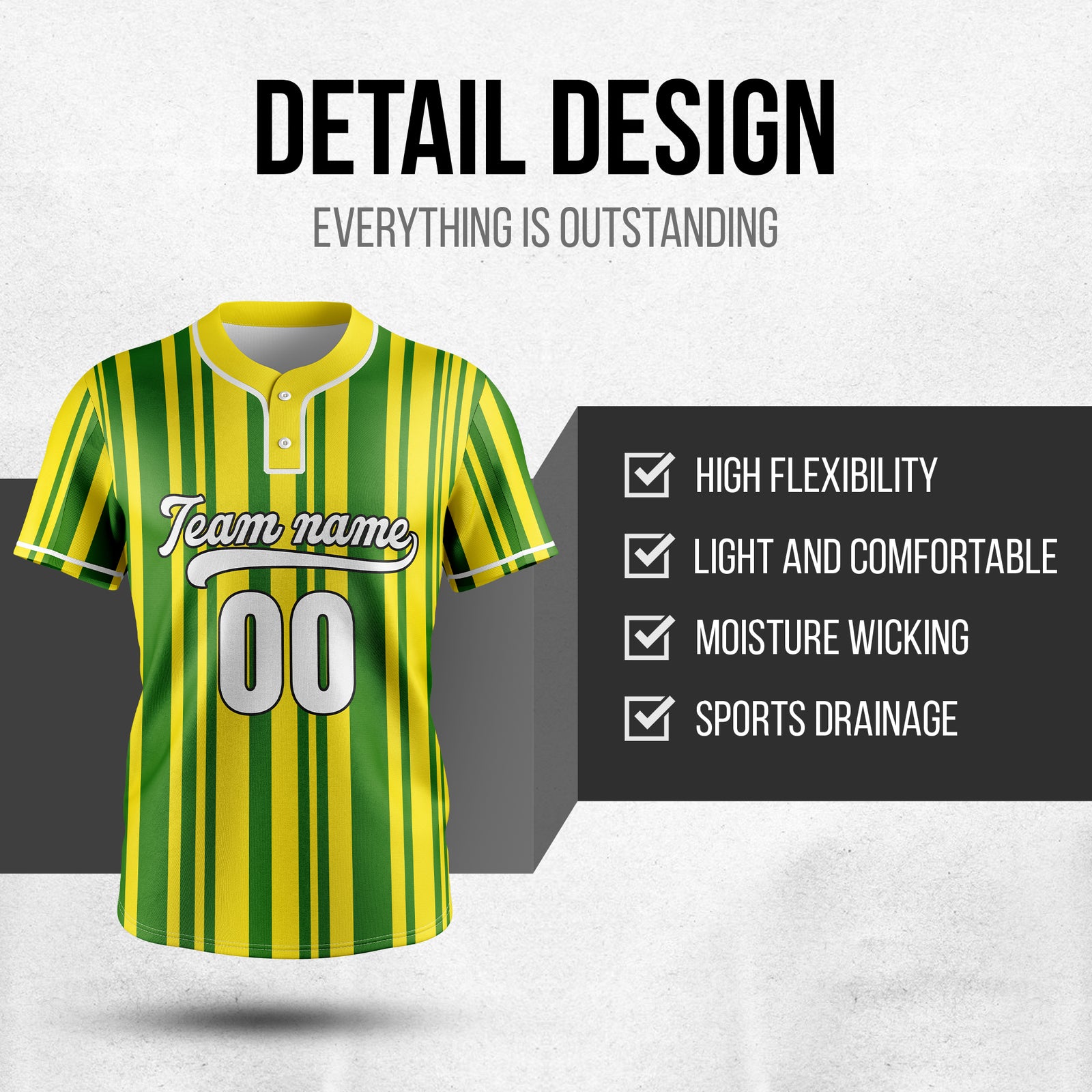 Custom Stripe Fusion Yellow Baseball Sports Jersey Personalized Uniform with Name & Number