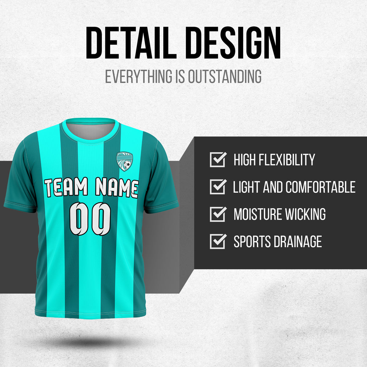 Custom Striker Stripe Aqua Soccer sport Tops Jersey