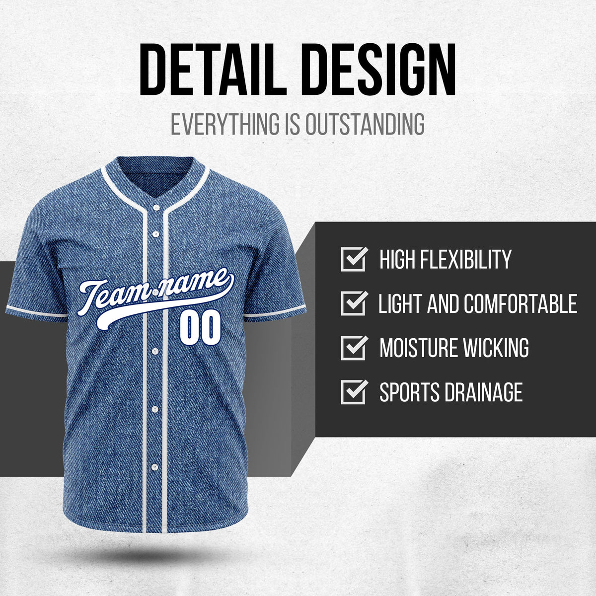 Custom Denim Strike Blue Baseball Sports Jersey Personalized Uniform with Name & Number