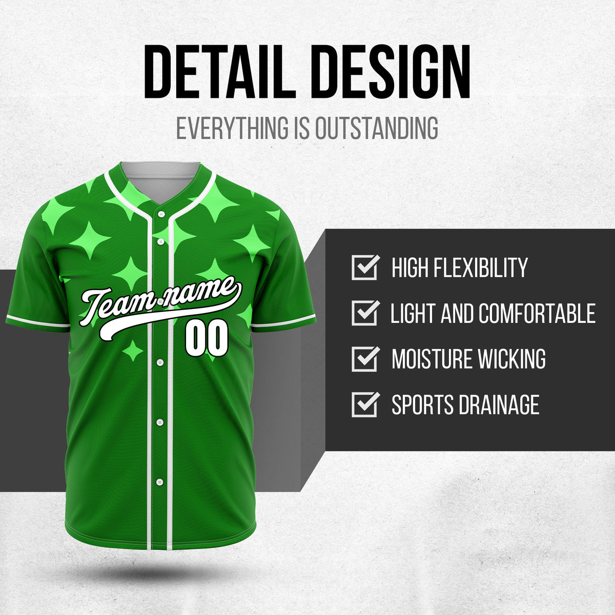 Custom Starlight Green Baseball Sports Jersey Personalized Uniform with Name & Number