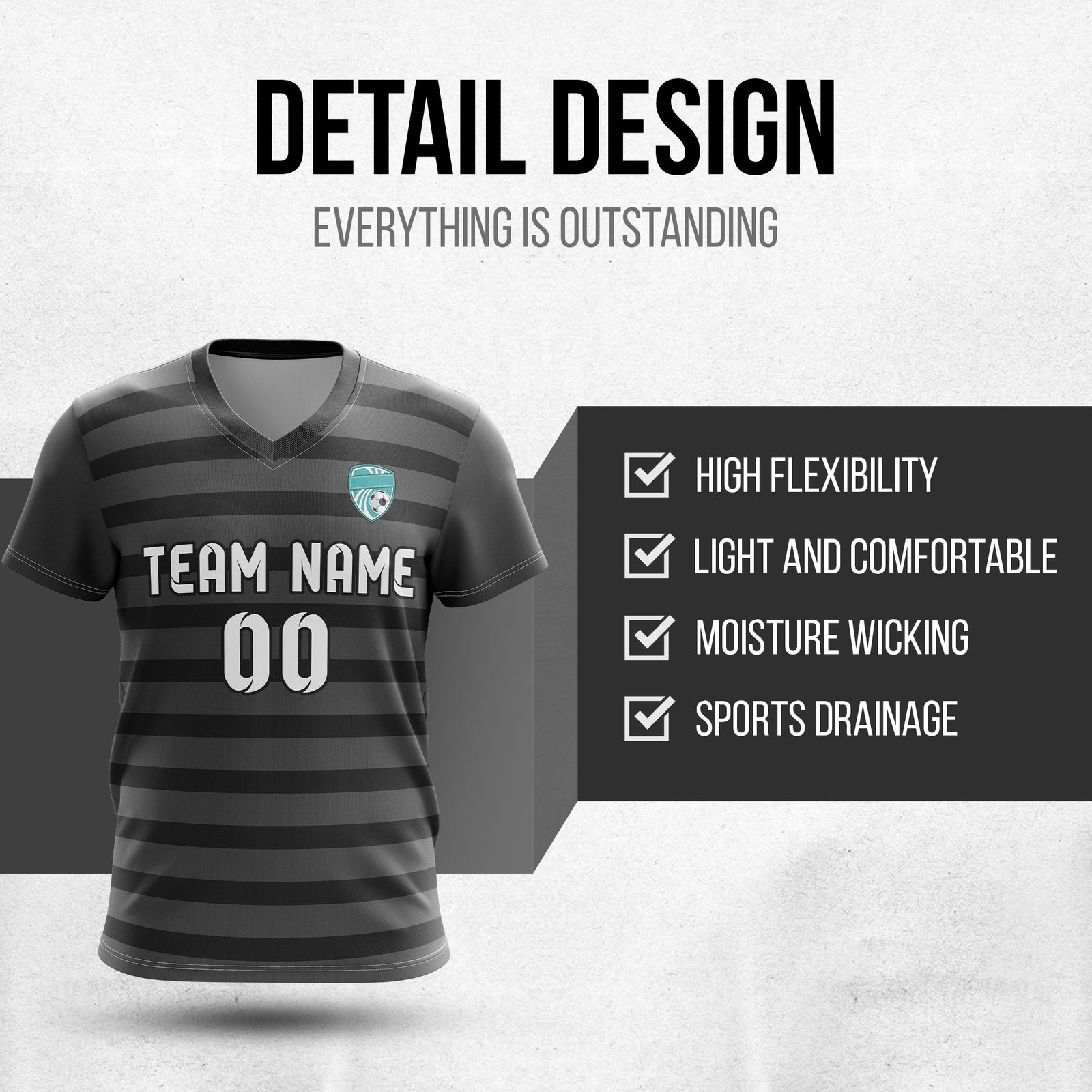 Custom Royal Stripe V-Neck Dark Grey Soccer sport Tops Jersey
