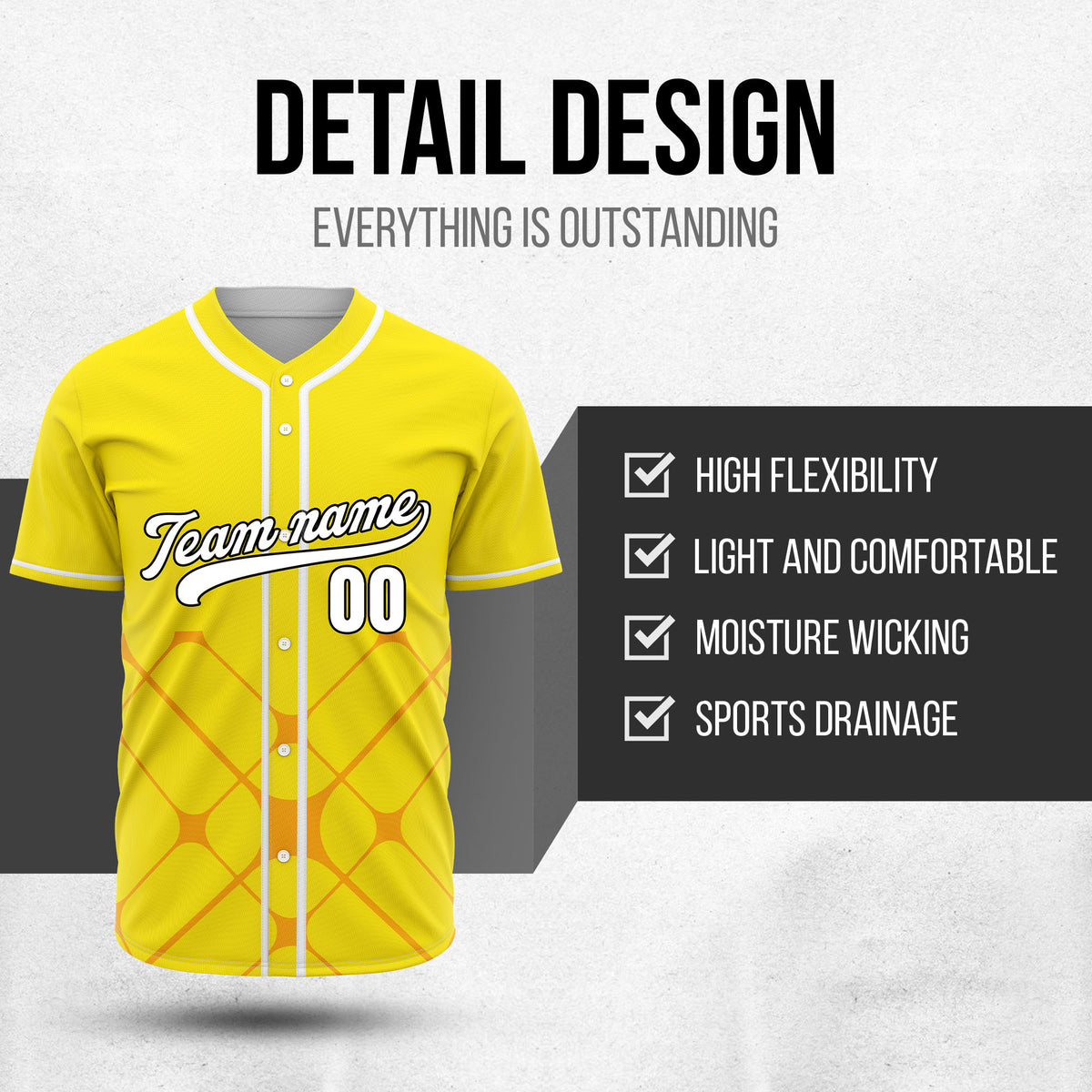 Custom Gridlock Yellow Baseball Sports Jersey Personalized Uniform with Name & Number