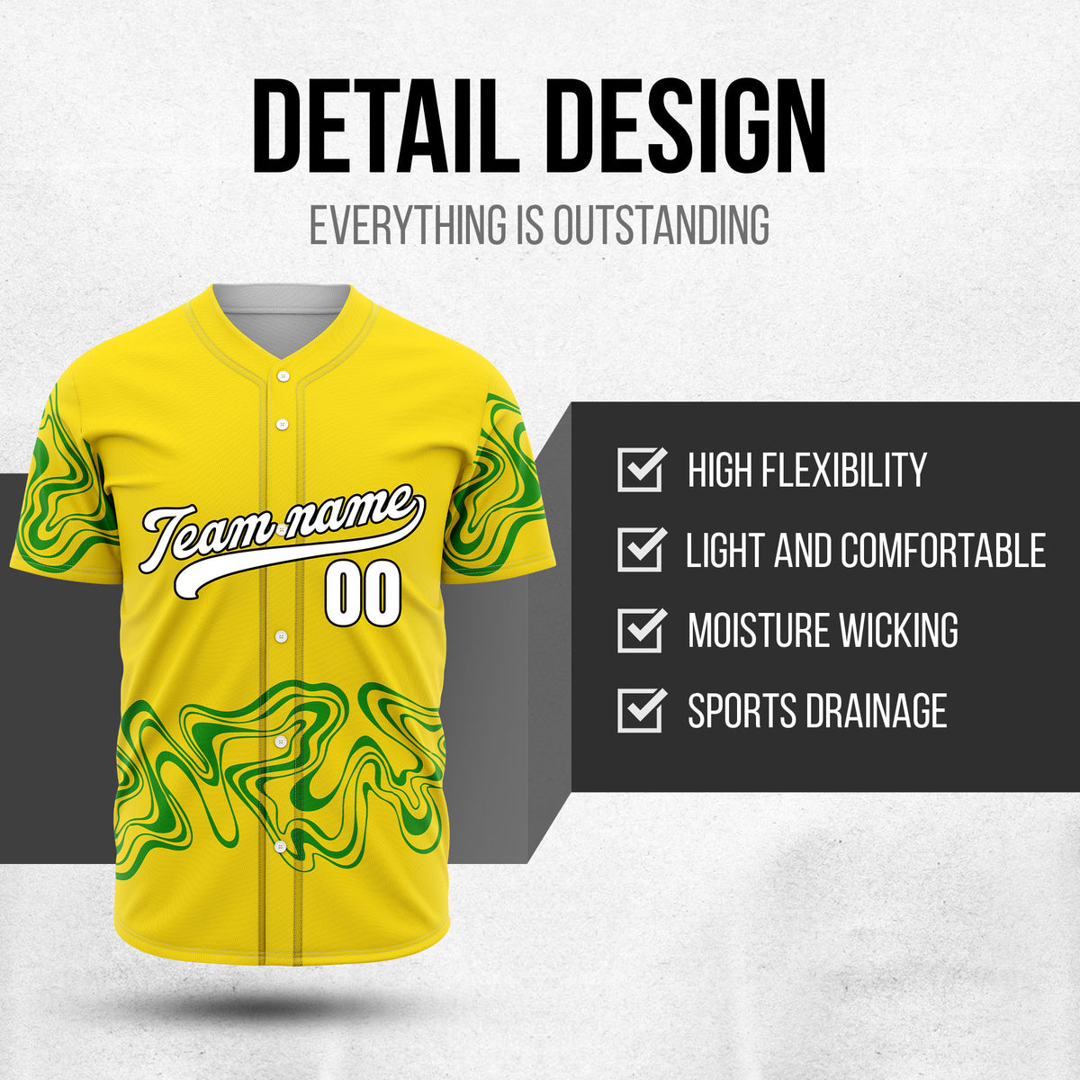 Custom Wave Yellow Baseball Sports Jerseys Personalized Uniform with Name & Numbers