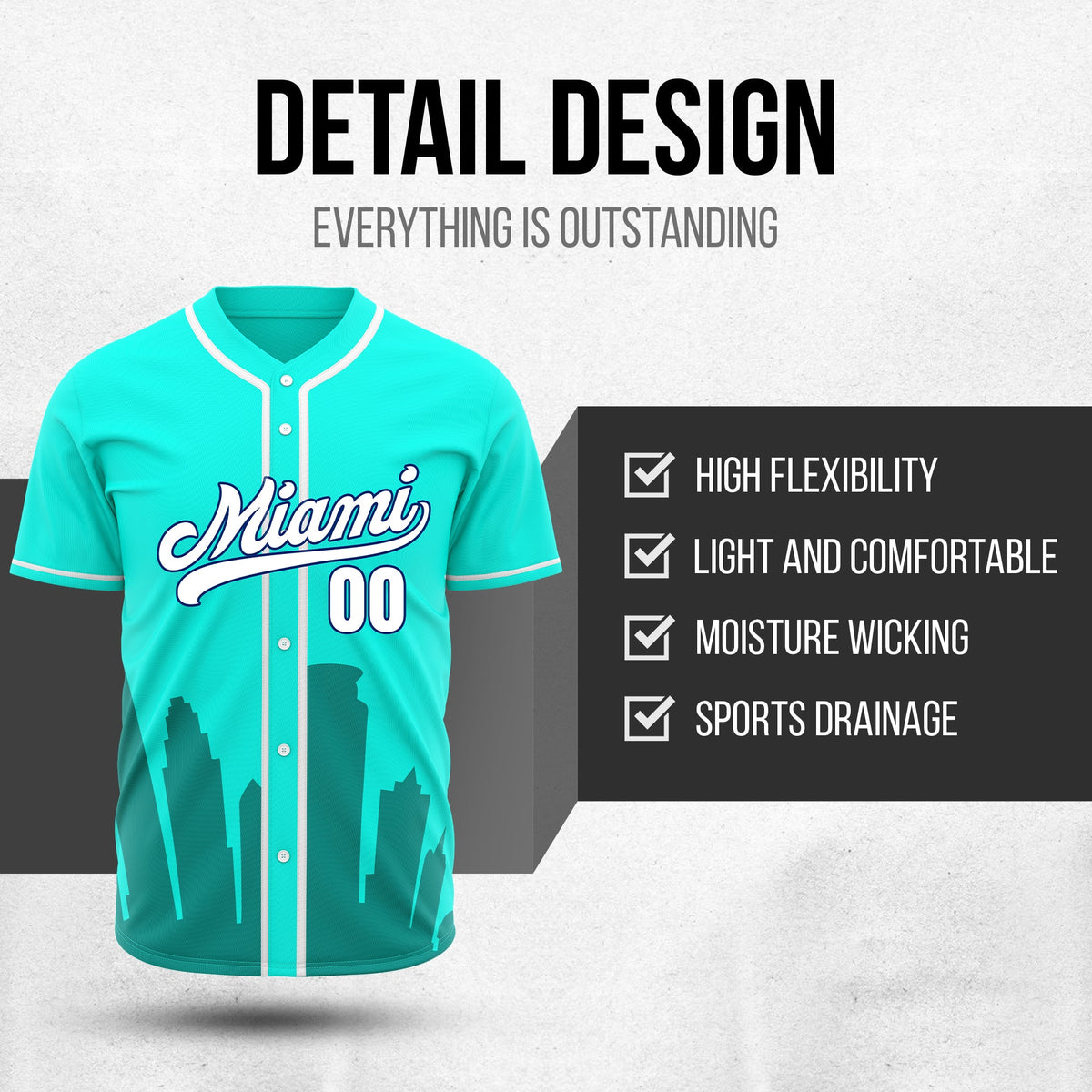 Custom City Tide Aqua Baseball Sports Jersey Personalized Uniform with Name & Number