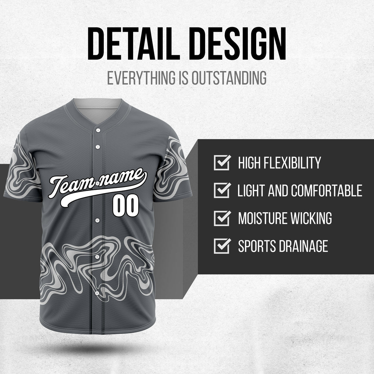 Custom Wave Dark Grey Baseball Sports Jerseys Personalized Uniform with Name & Numbers