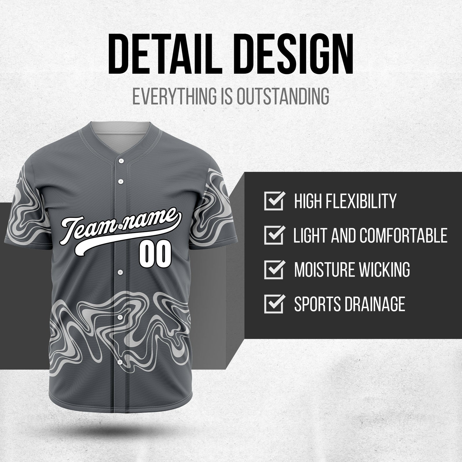 Custom Wave Dark Grey Baseball Sports Jerseys Personalized Uniform with Name & Numbers