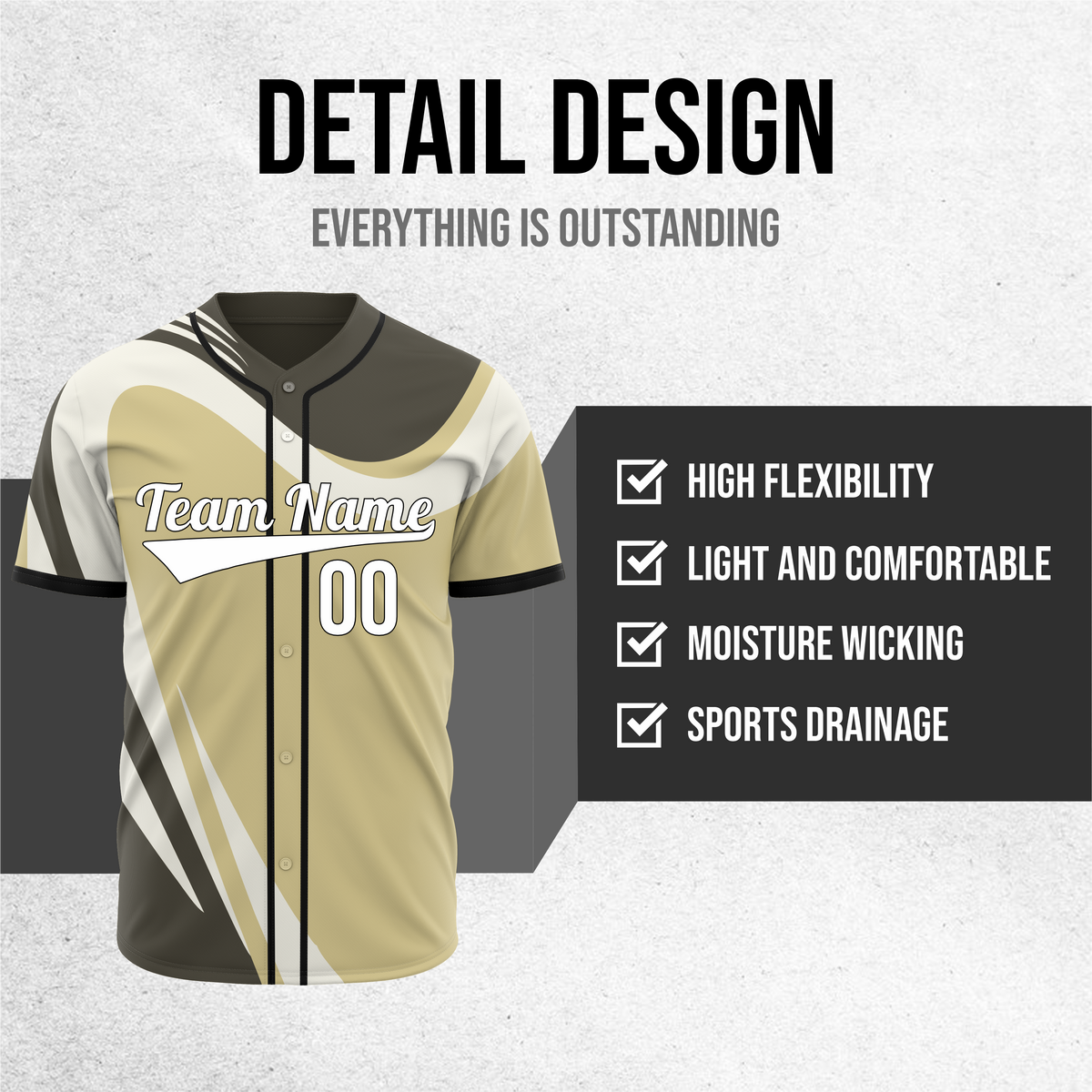 Custom Heritage Flow Baseball Khaki Sports Jersey Personalized Uniform with Name & Number