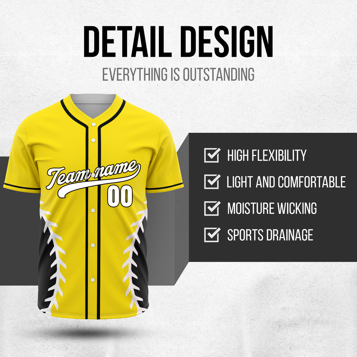 Custom Stitchline Baseball Yellow Sports Jersey Personalized Uniform with Name & Number