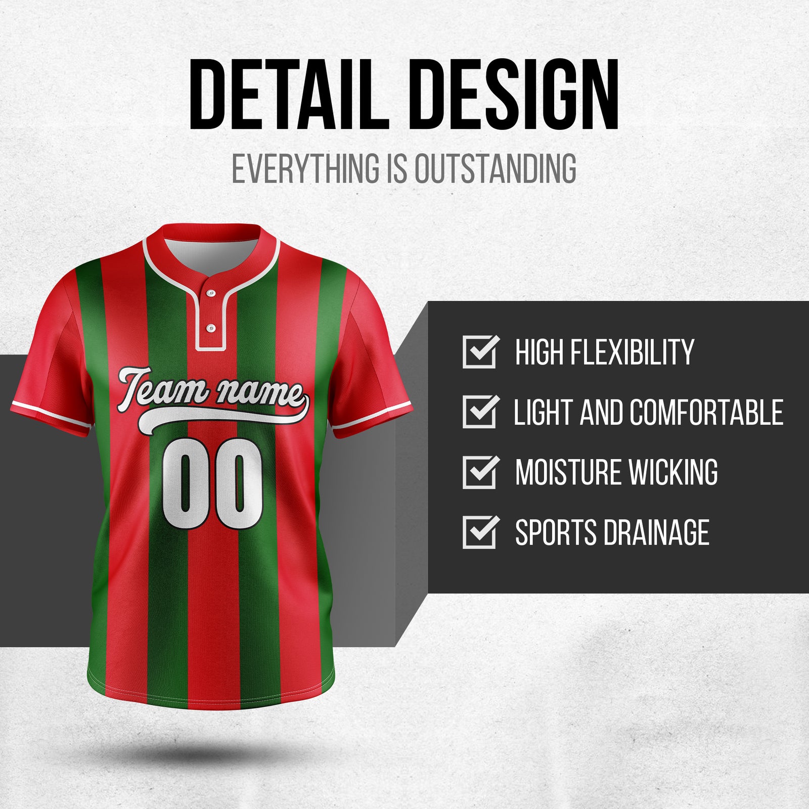Custom Dual Stripe Red Baseball Sports Jersey Personalized Uniform with Name & Number
