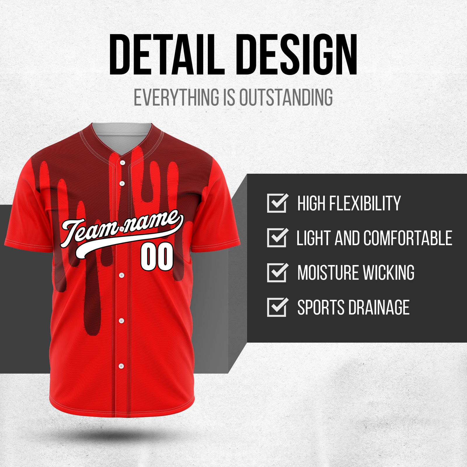 Custom Ink Drip Red Sports Jersey Personalized Uniform with Name & Number