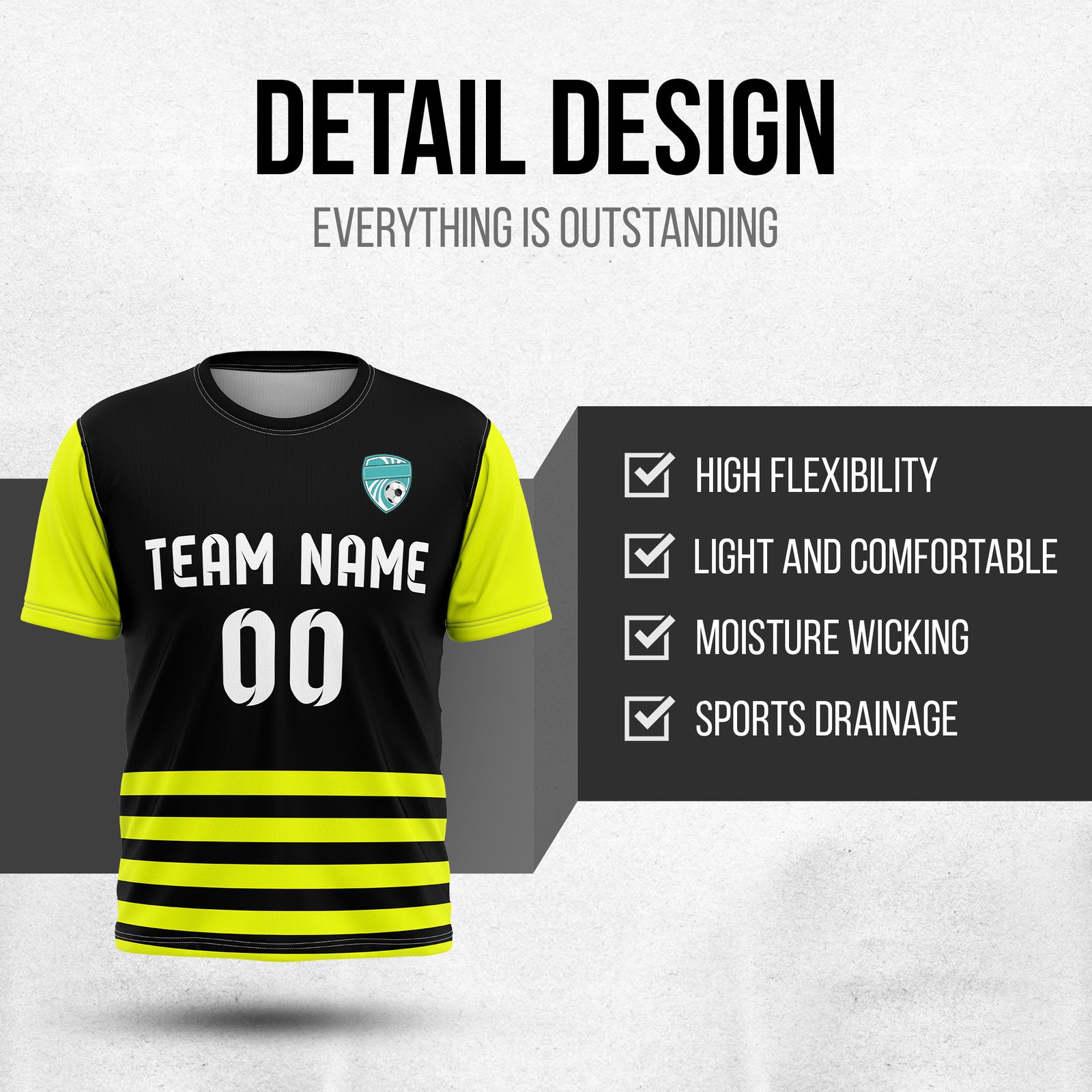 Custom BaseLine Stripe Black Soccer sport Tops Jersey