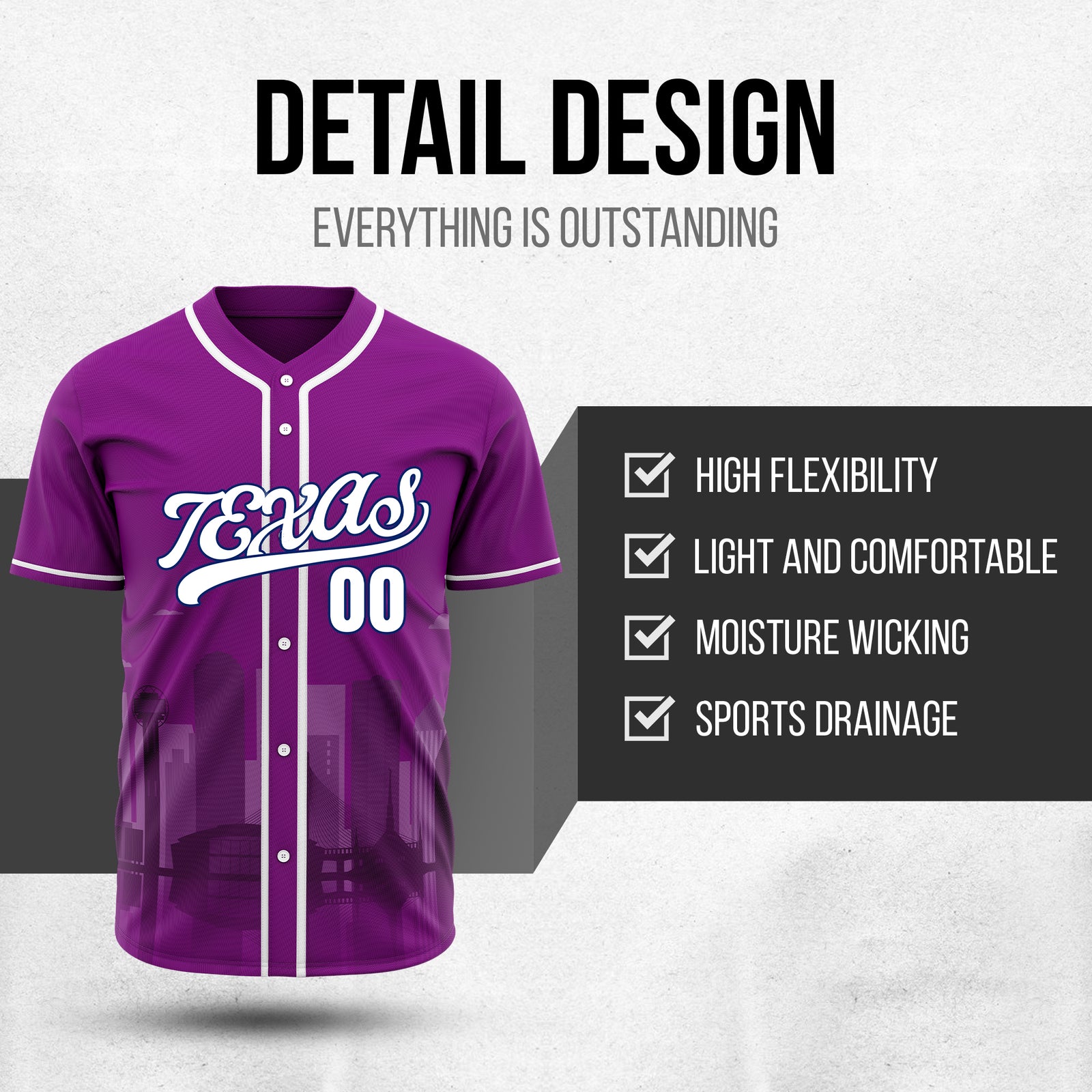 Custom City Lights Purple Baseball Sports Jersey Personalized Uniform with Name & Number