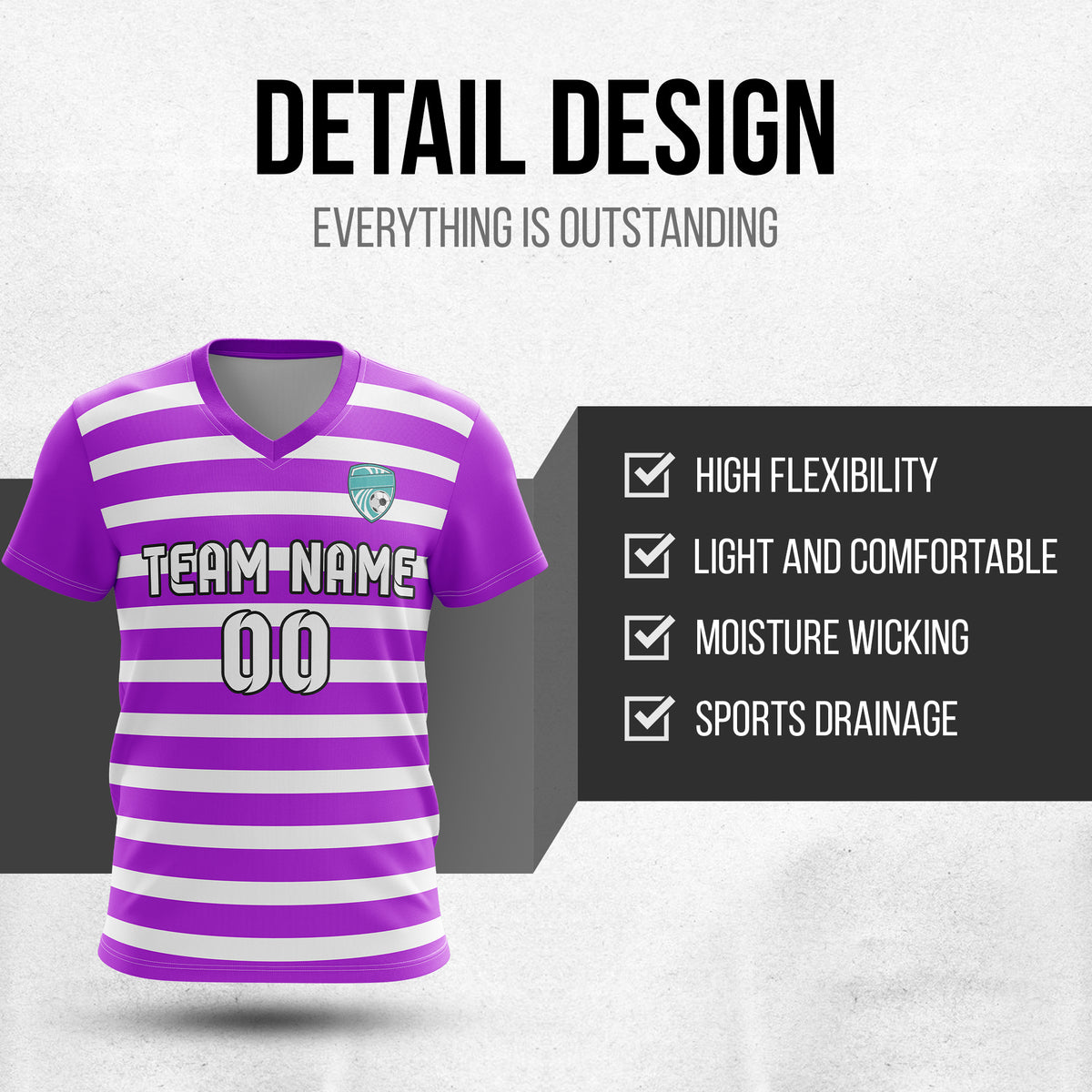 Custom Royal Stripe V-Neck Purple Soccer sport Tops Jersey