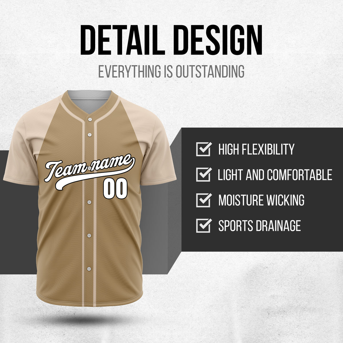 Custom Baseline Baseball Khaki Sports Jersey Personalized Uniform with Name & Number