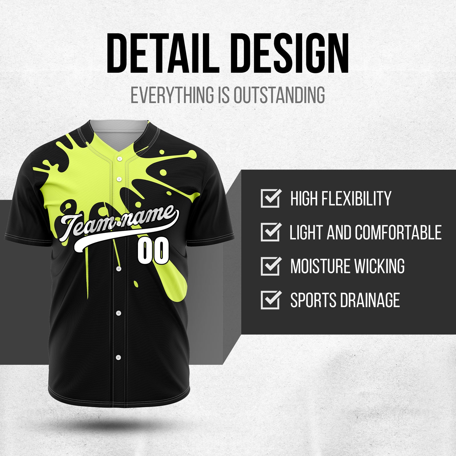 Custom Paint Burst Black Sports Jersey Personalized Uniform with Name & Number