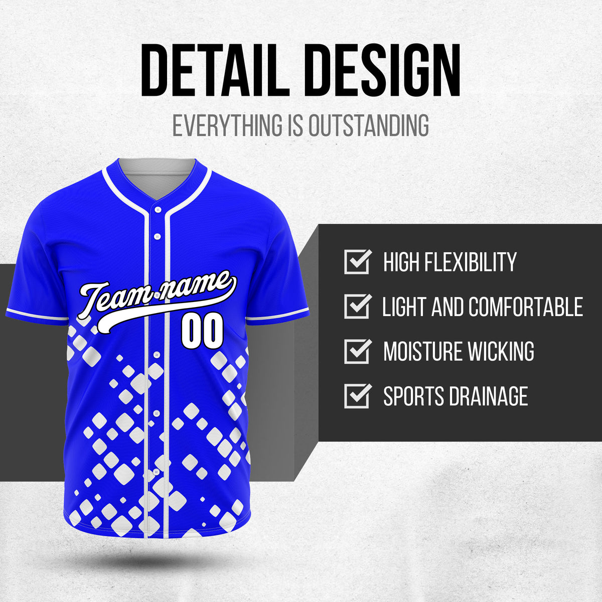 Custom Shadow Spark Blue Baseball Sports Jersey Personalized Uniform with Name & Number