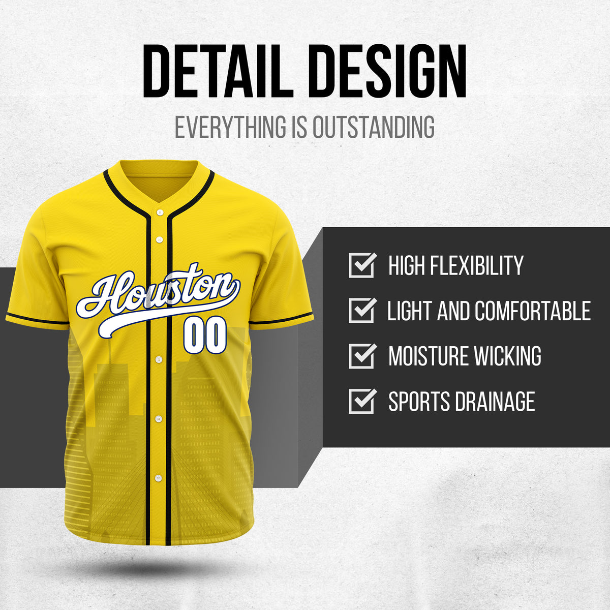 Custom City Pulse Yellow Baseball Sports Jersey Personalized Uniform with Name & Number
