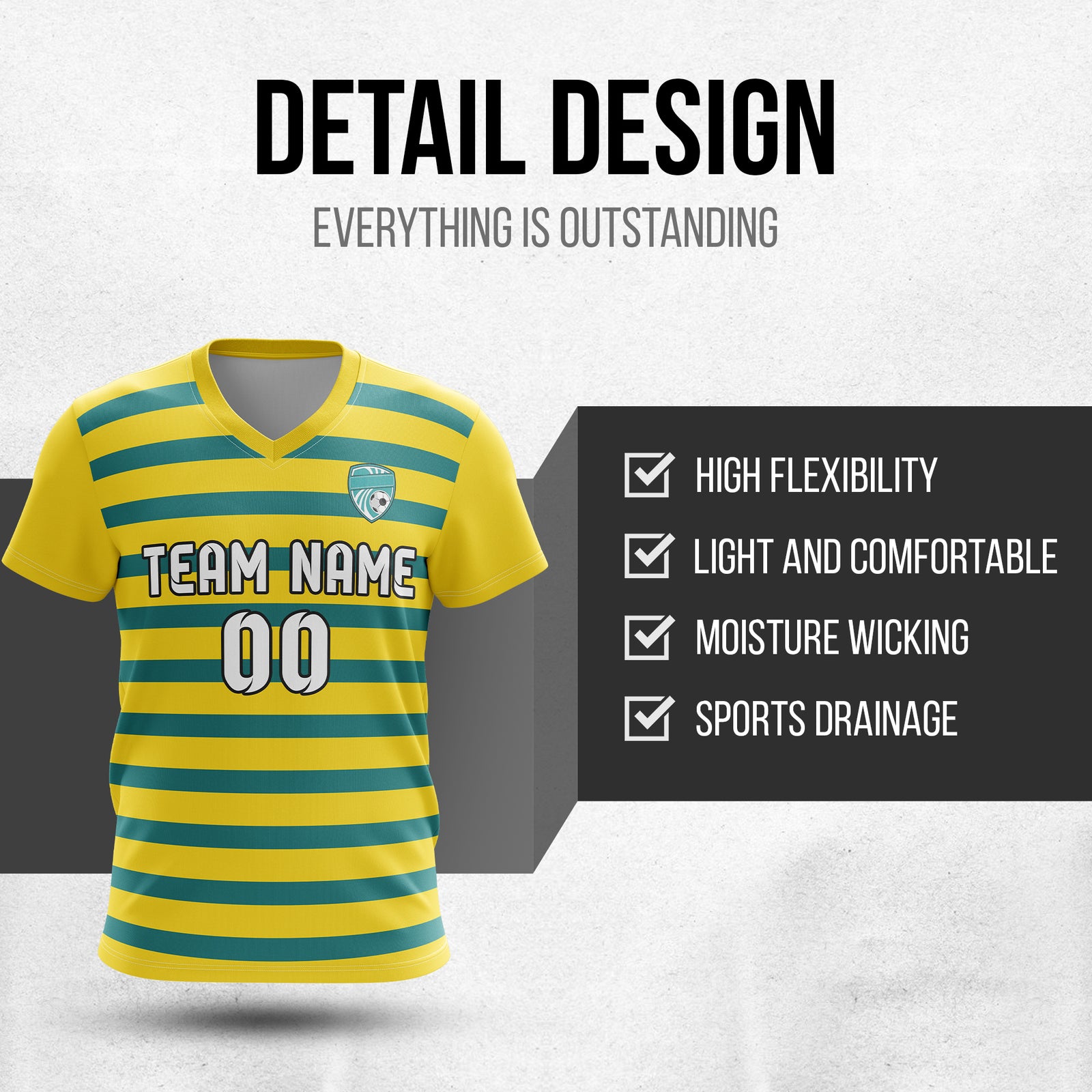 Custom Royal Stripe V-Neck Yellow Soccer sport Tops Jersey