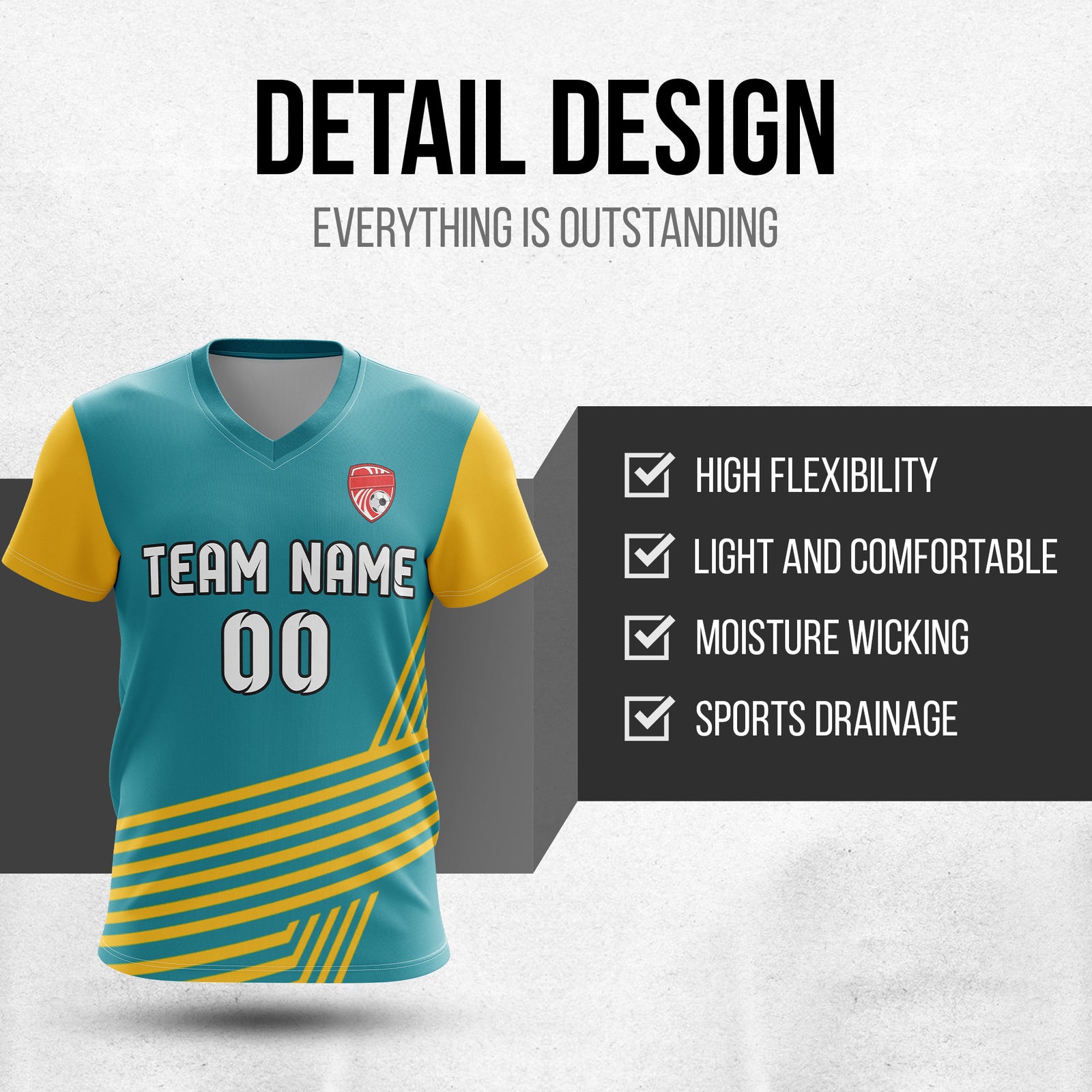 Custom Rapid Line V-Side Pattern Teal Soccer sport Tops Jersey