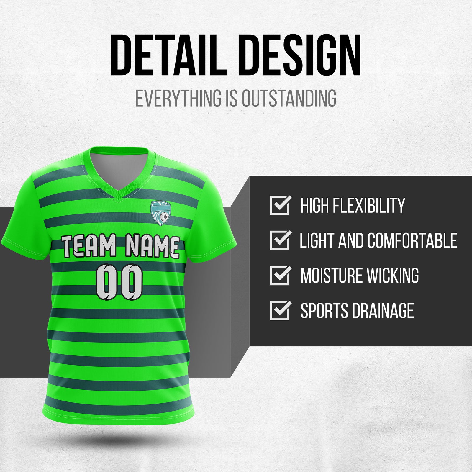 Custom Royal Stripe V-Neck Pattern Neon Green Soccer sport Tops Jersey