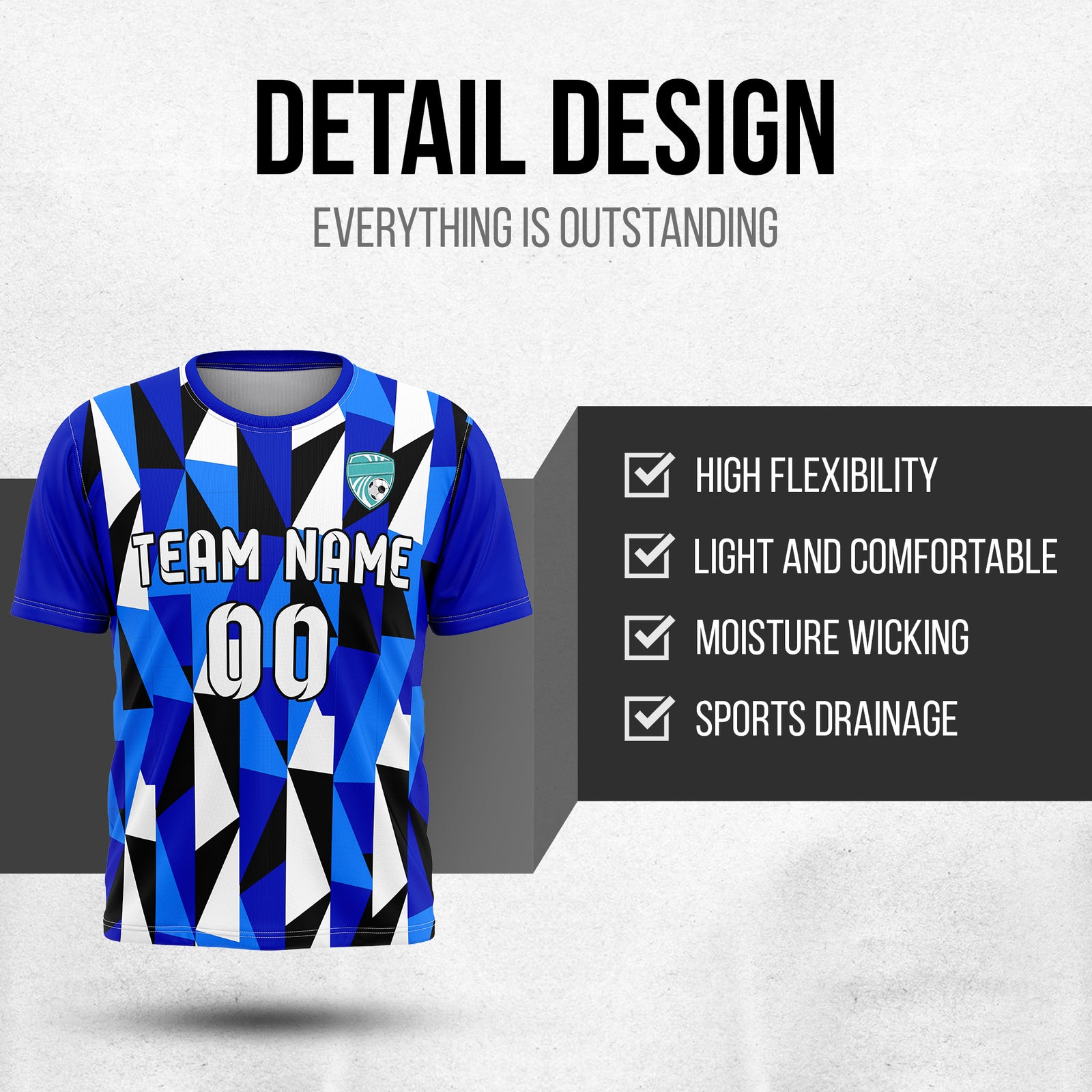 Custom Crystal R-Full Pattern Soccer Navy Sport Tops Jersey