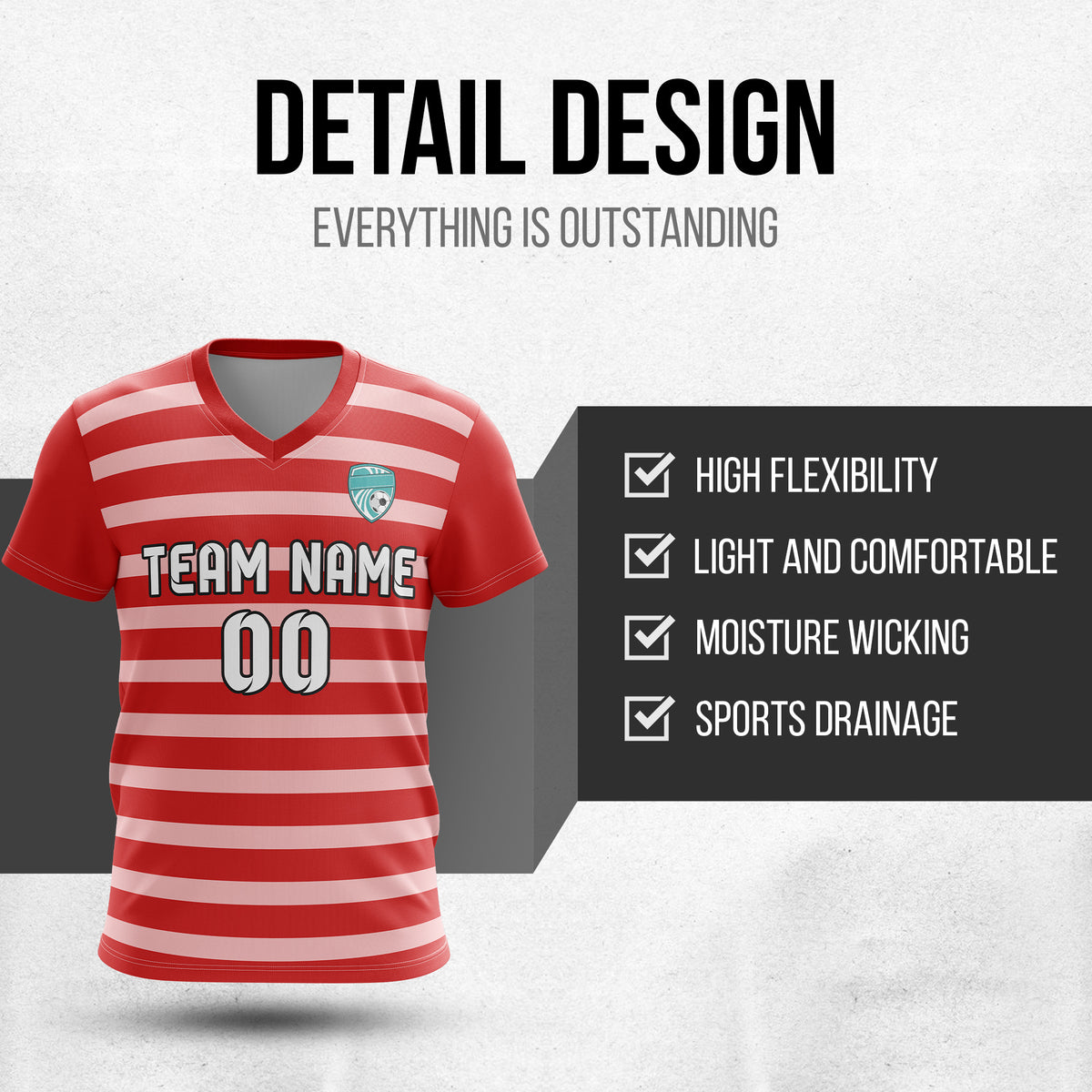 Custom Royal Stripe V-Neck Red Soccer sport Tops Jersey