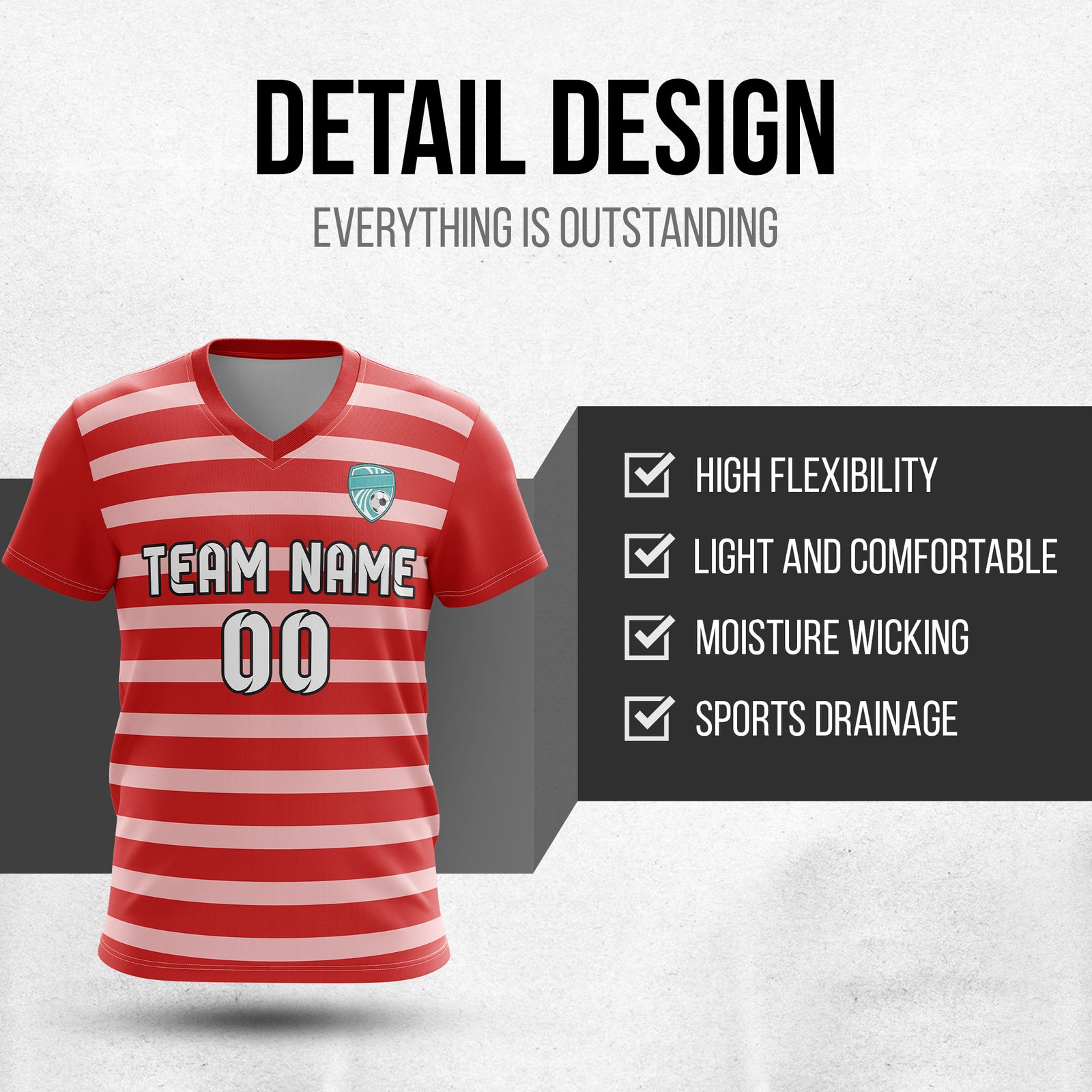 Custom Royal Stripe V-Neck Red Soccer sport Tops Jersey