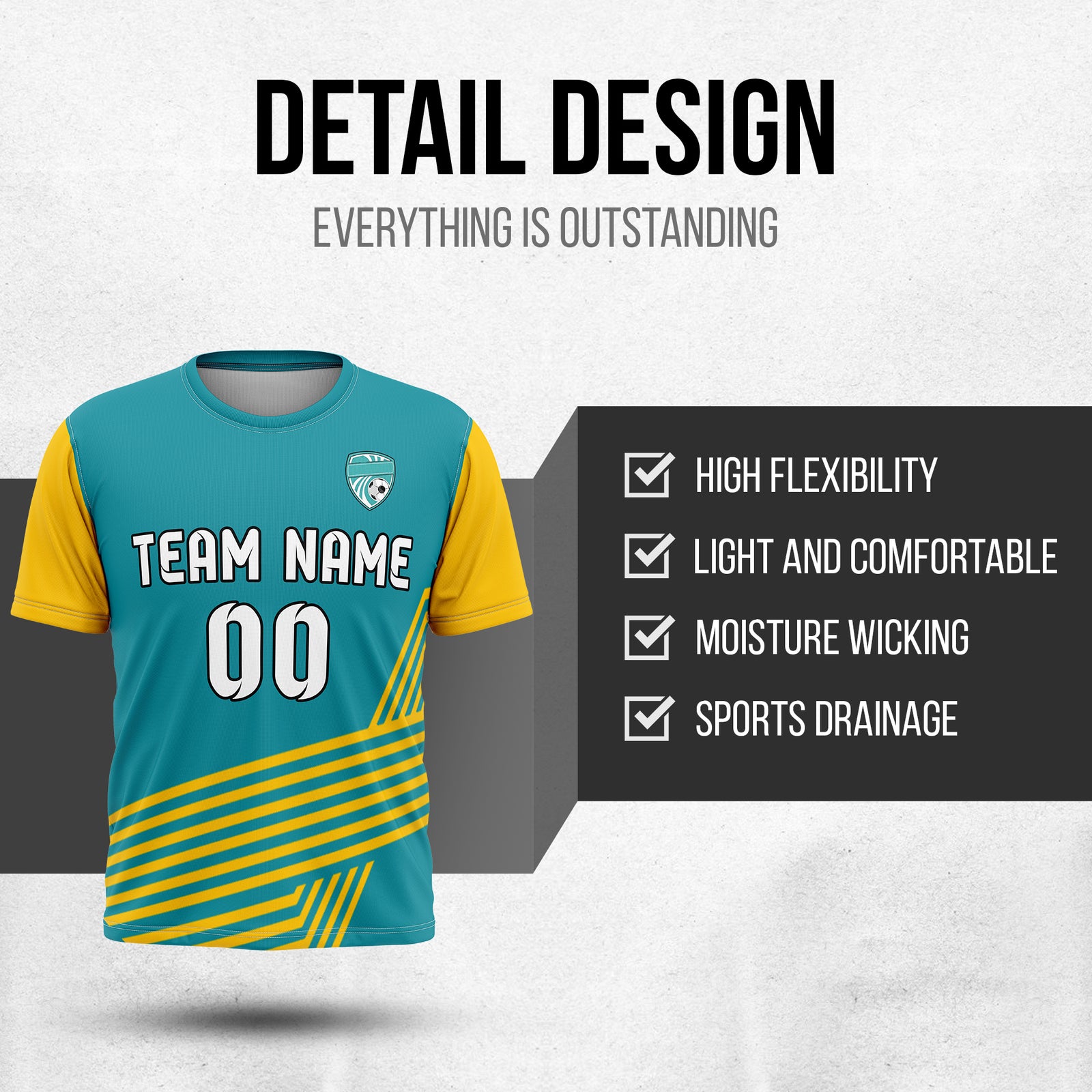 Custom Rapid Line R Side Pattern Soccer Teal sport Tops Jersey