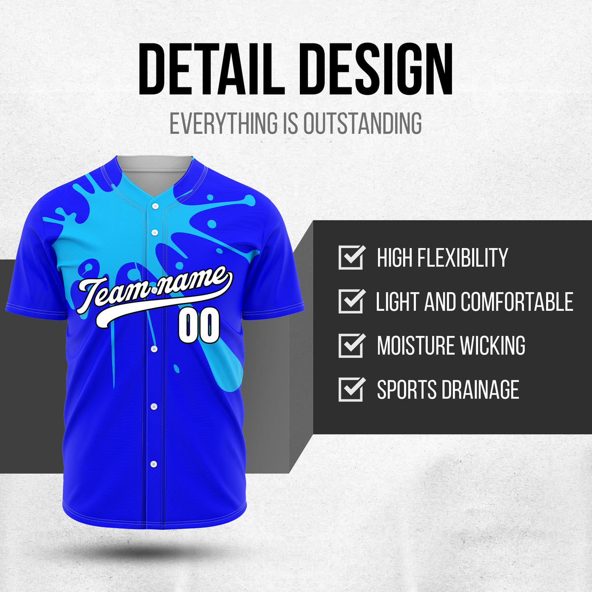 Custom Paint Burst Blue Sports Jersey Personalized Uniform with Name & Number