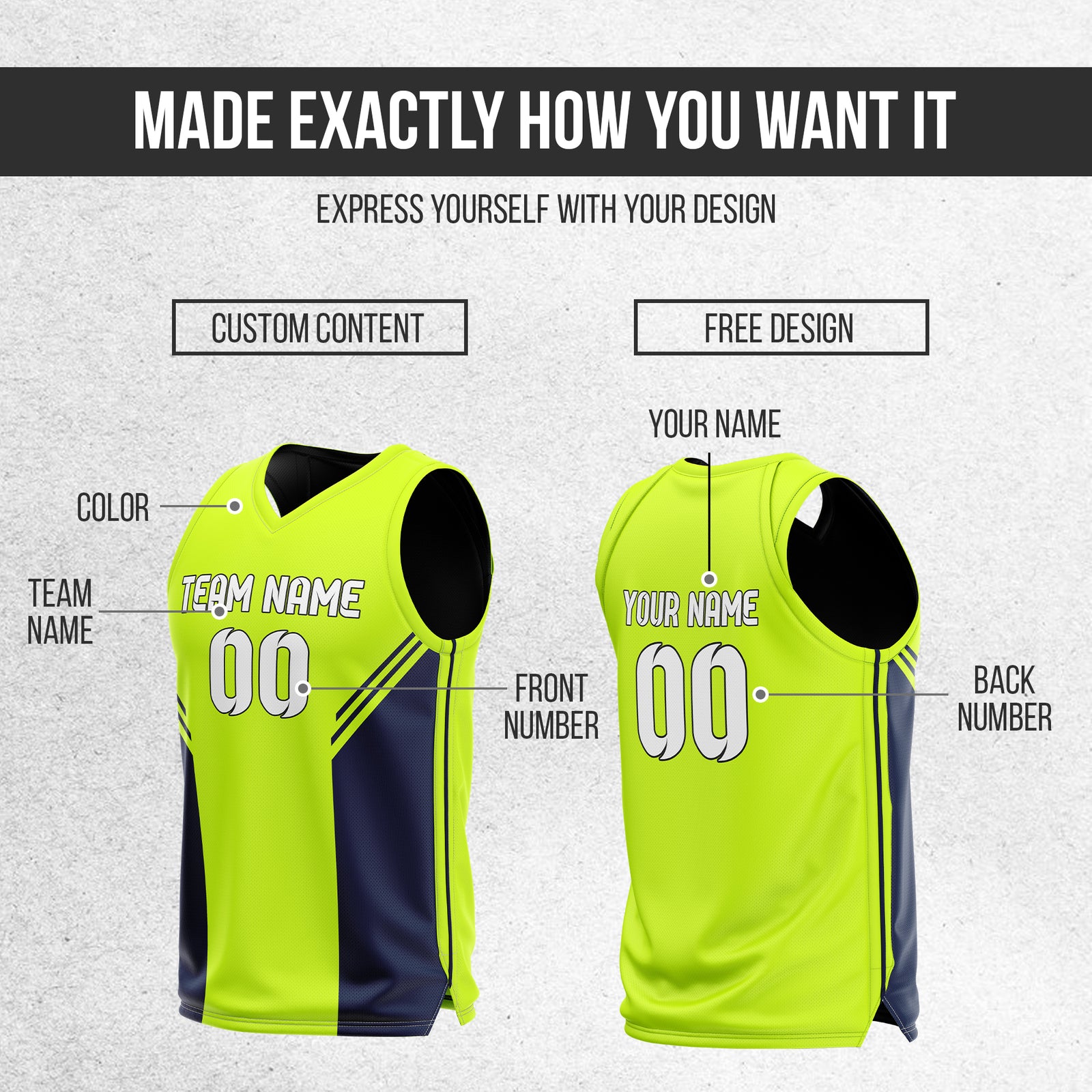 Custom Neon green V Neck  Reversible Basketball Jerseys | Personalized Double Side Tops