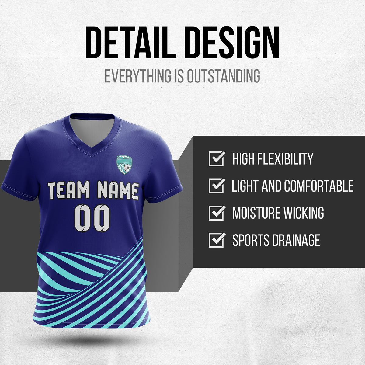 Custom WaveLine Stripe V-Neck Navy Soccer sport Tops Jersey