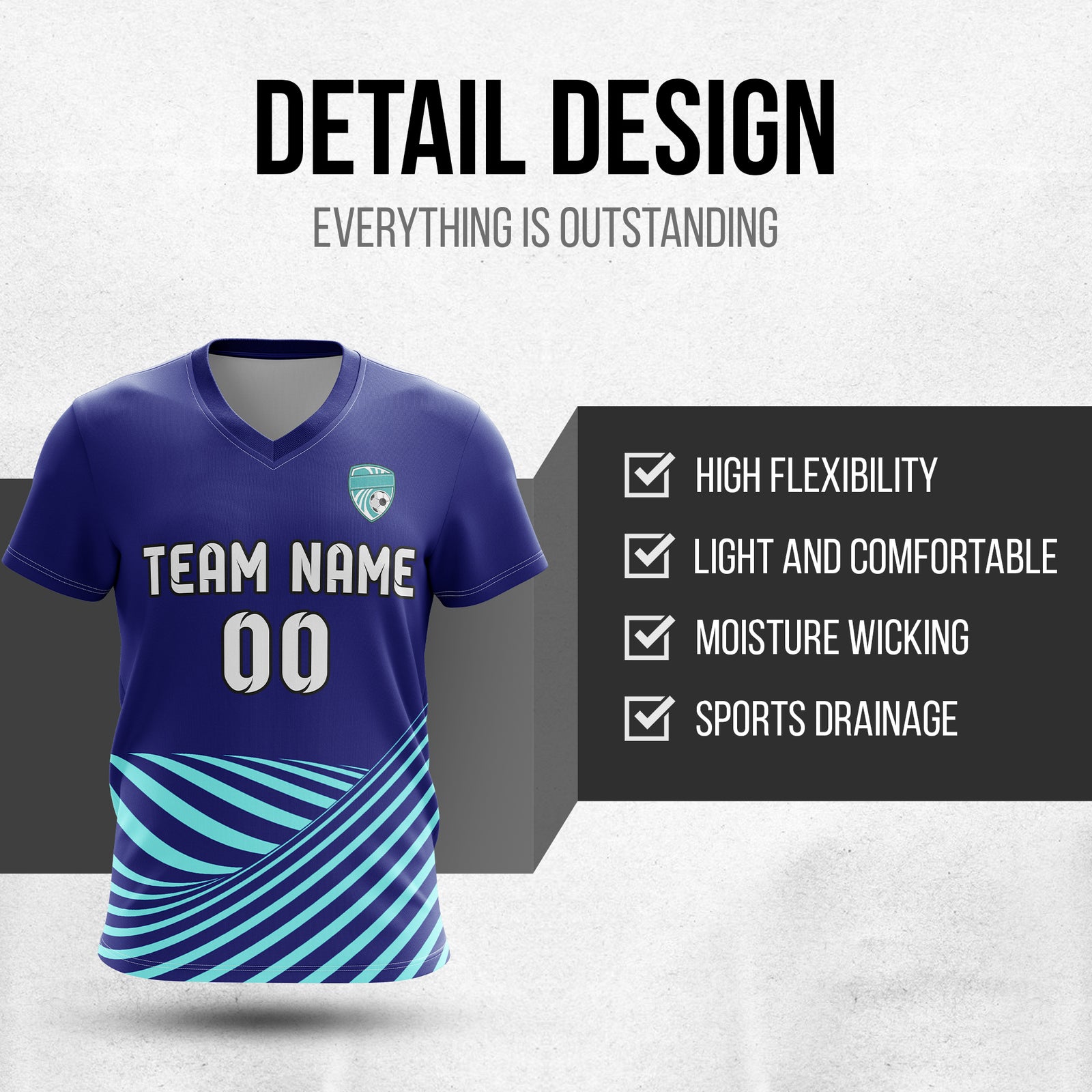 Custom WaveLine Stripe V-Neck Navy Soccer sport Tops Jersey