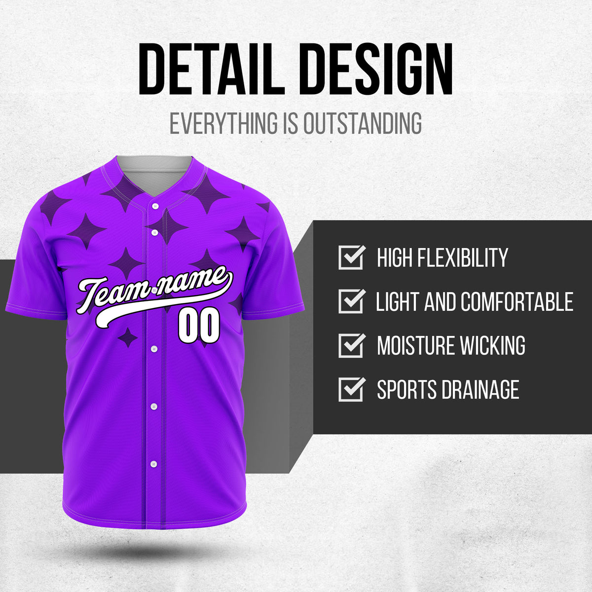 Custom Starlight Purple Baseball Sports Jersey Personalized Uniform with Name & Number