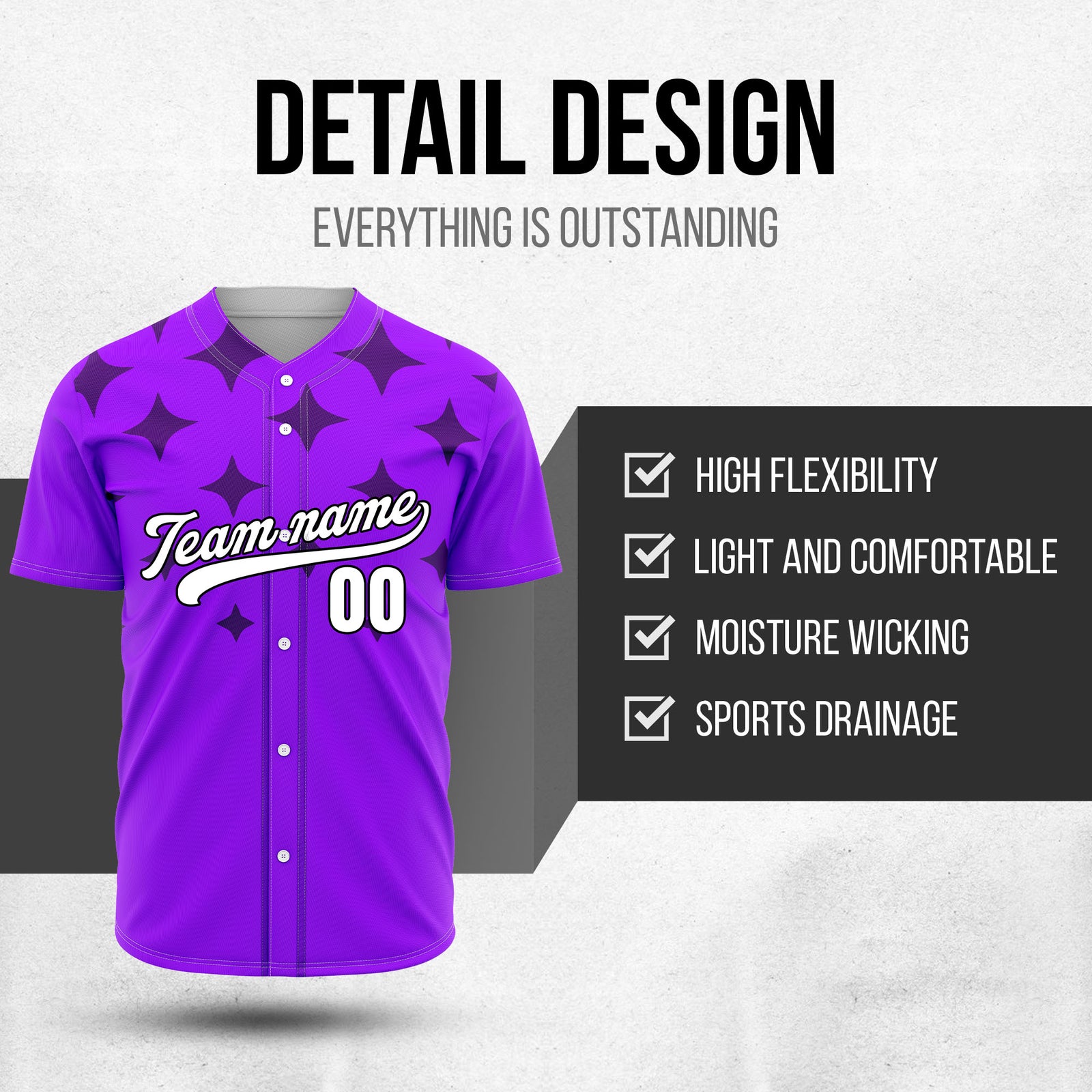 Custom Starlight Purple Baseball Sports Jersey Personalized Uniform with Name & Number