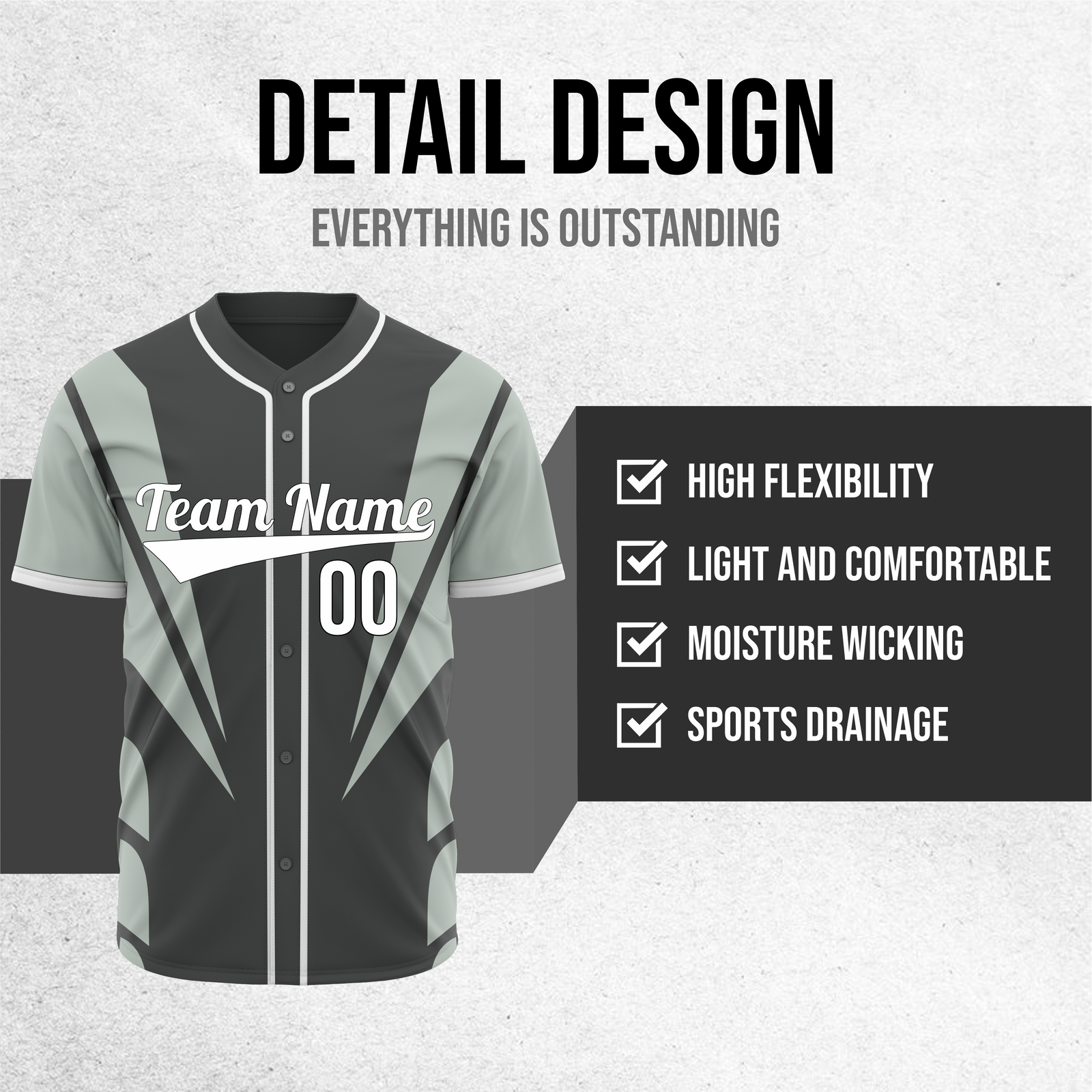 Custom Panel Flow Baseball Dark Grey  Sports Jersey Personalized Uniform with Name & Number