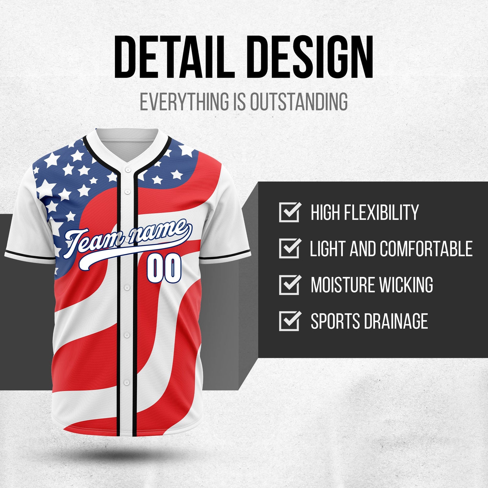 Custom Patriot Spirit Baseball Sports Jersey Personalized Uniform with Name & Number
