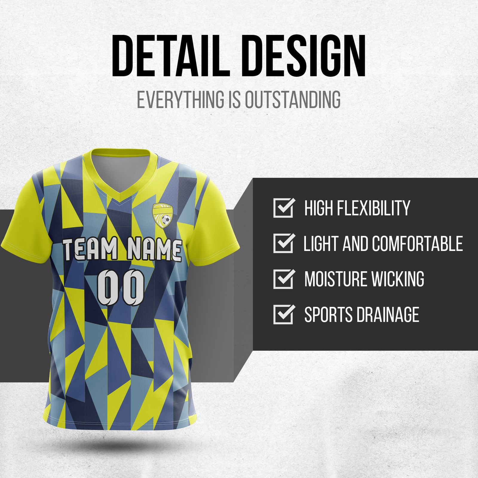 Custom Crystal V-Full Pattern Yellow Soccer sport Tops Jersey