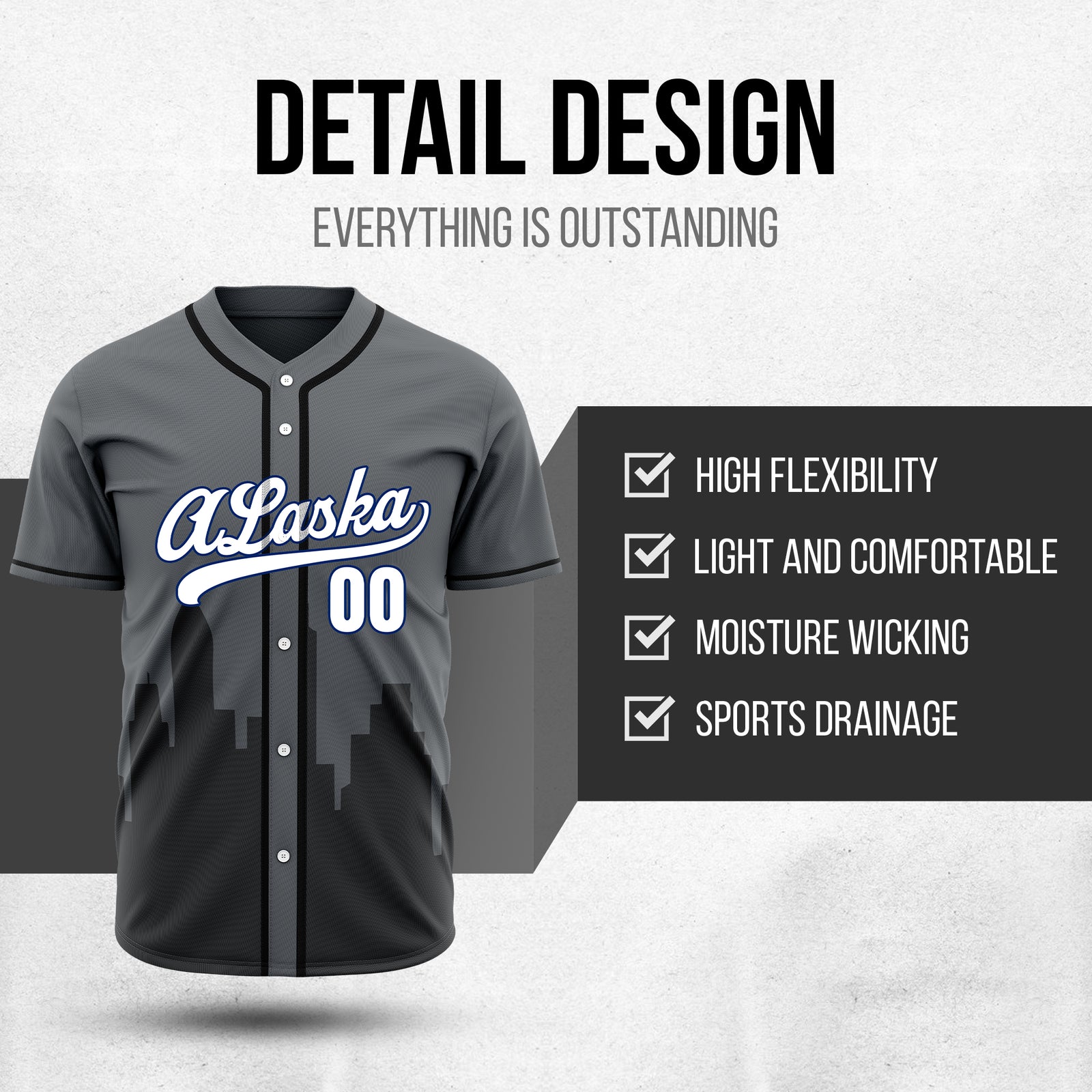 Custom City Horizon Dark Grey Baseball Sports Jersey Personalized Uniform with Name & Number
