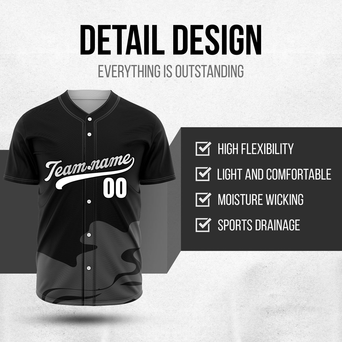 Custom Wave Black Baseball Sports Jersey Personalized Uniform with Name & Number