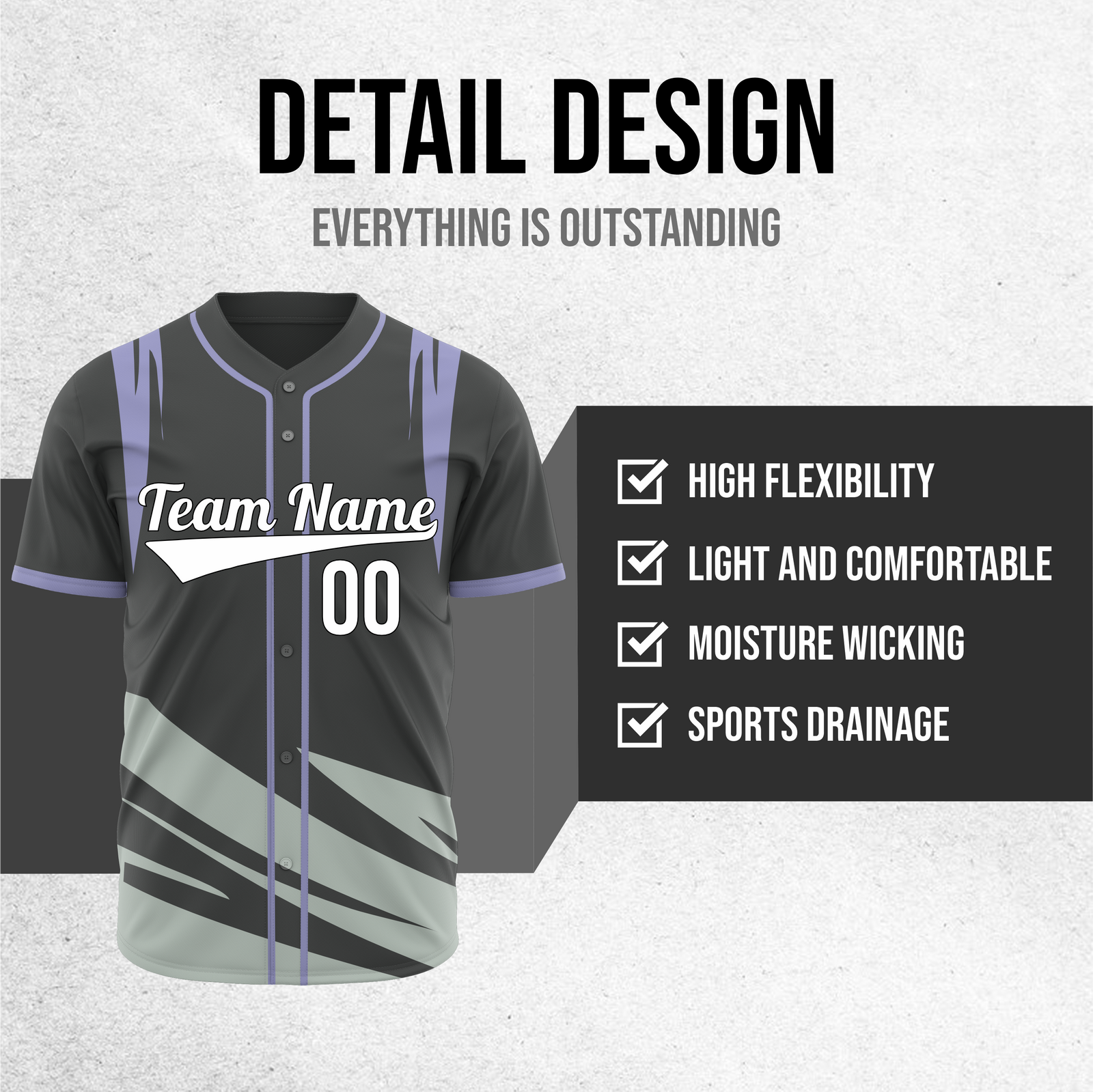 Custom Curve Edge Baseball Dark Grey Sports Jersey Personalized Uniform with Name & Number