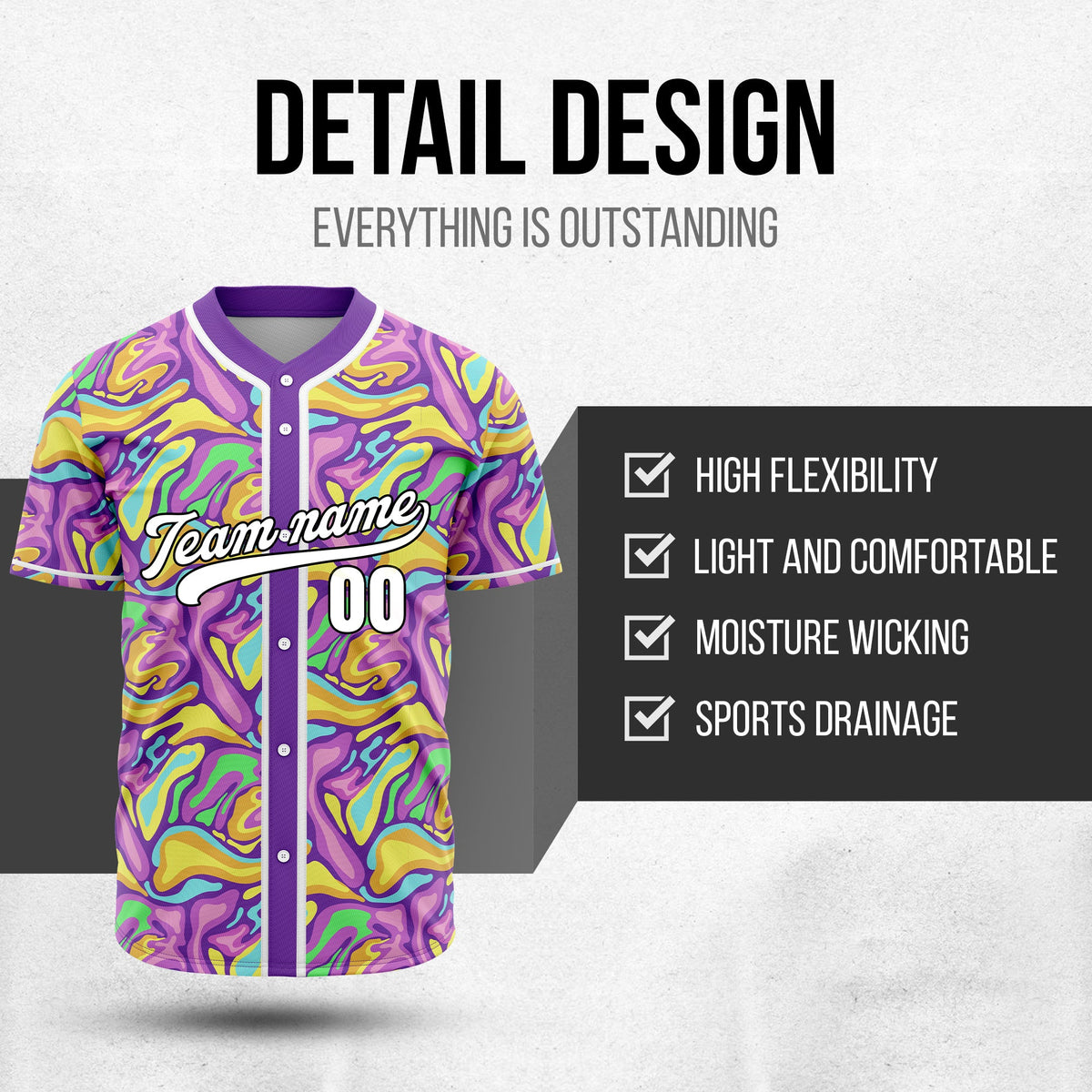Custom Graffiti Baseball Purple Sports Jersey Personalized Uniform with Name & Number