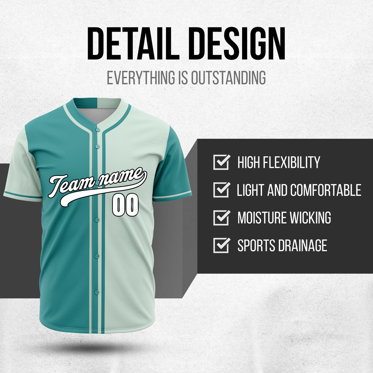 Custom Split Baseball Teal Sports Jersey Personalized Uniform with Name & Number