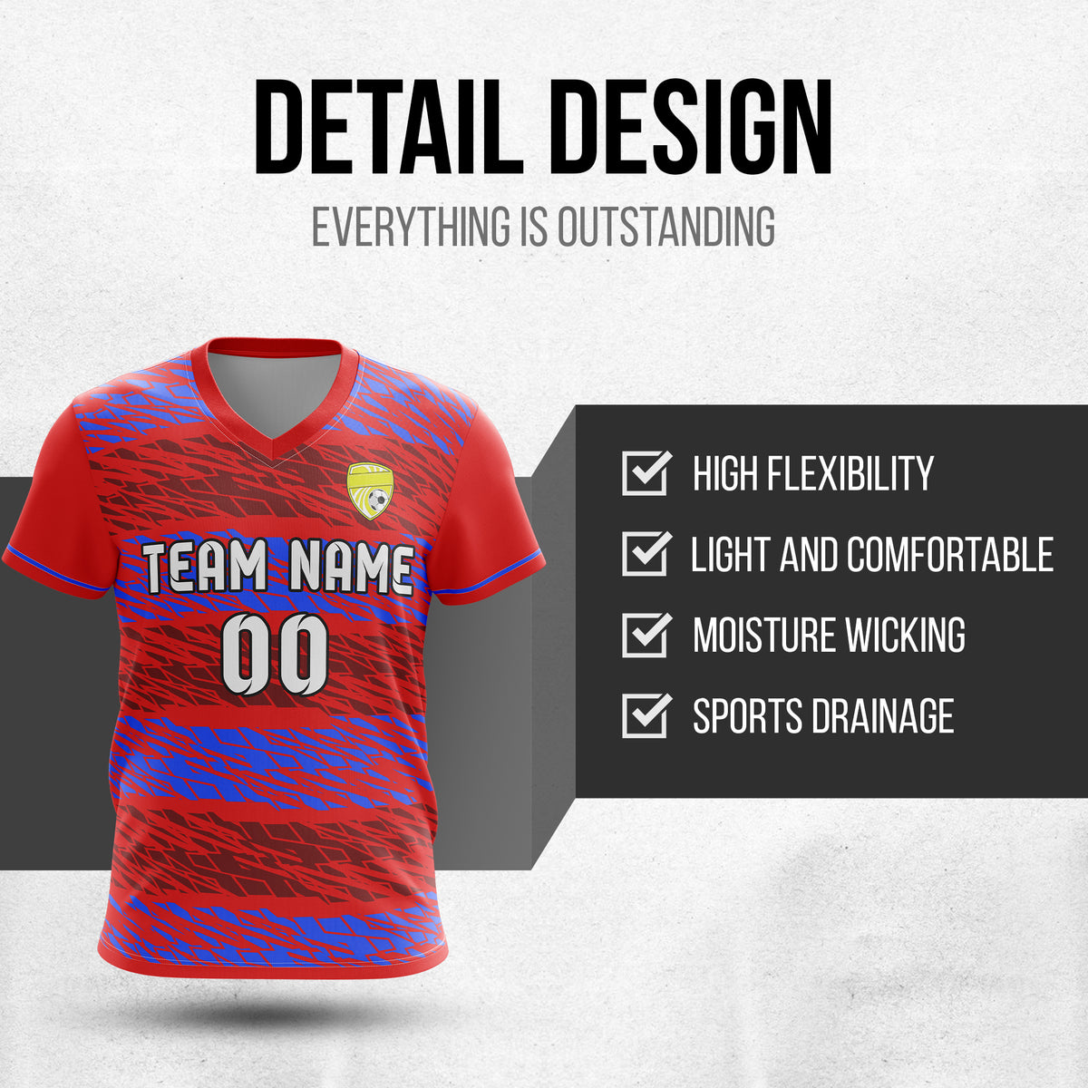 Custom Flare Strike V-Full Pattern Red Soccer sport Tops Jersey