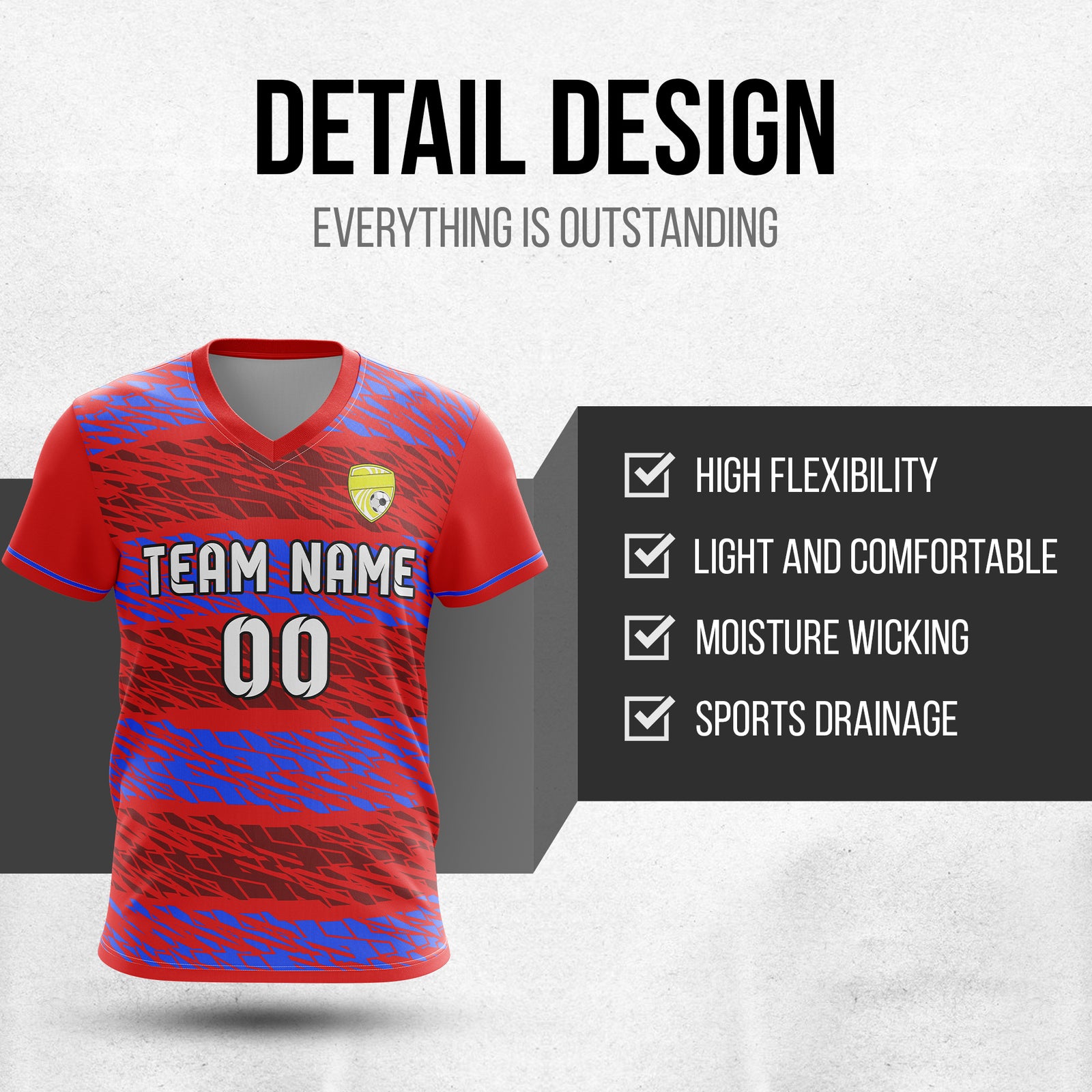 Custom Flare Strike V-Full Pattern Red Soccer sport Tops Jersey