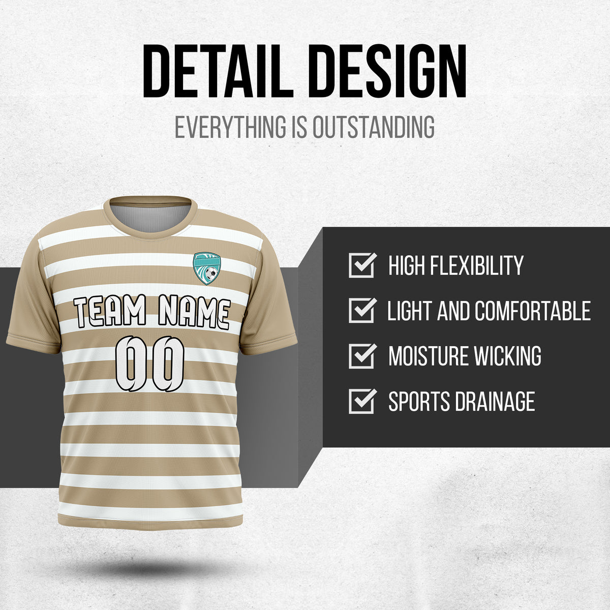 Custom Royal Stripe khaki Soccer sport Tops Jersey