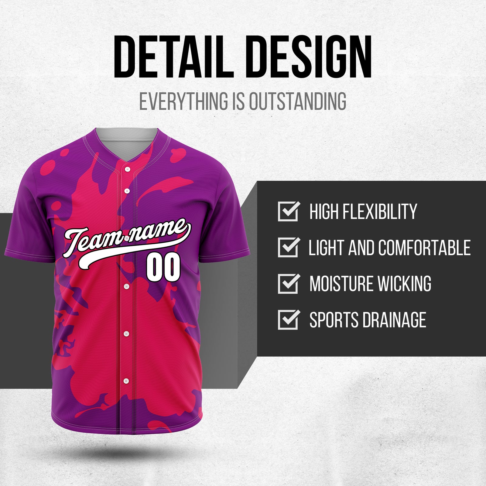 Custom Ink Splash Purple Baseball Sports Jersey Personalized Uniform with Name & Number