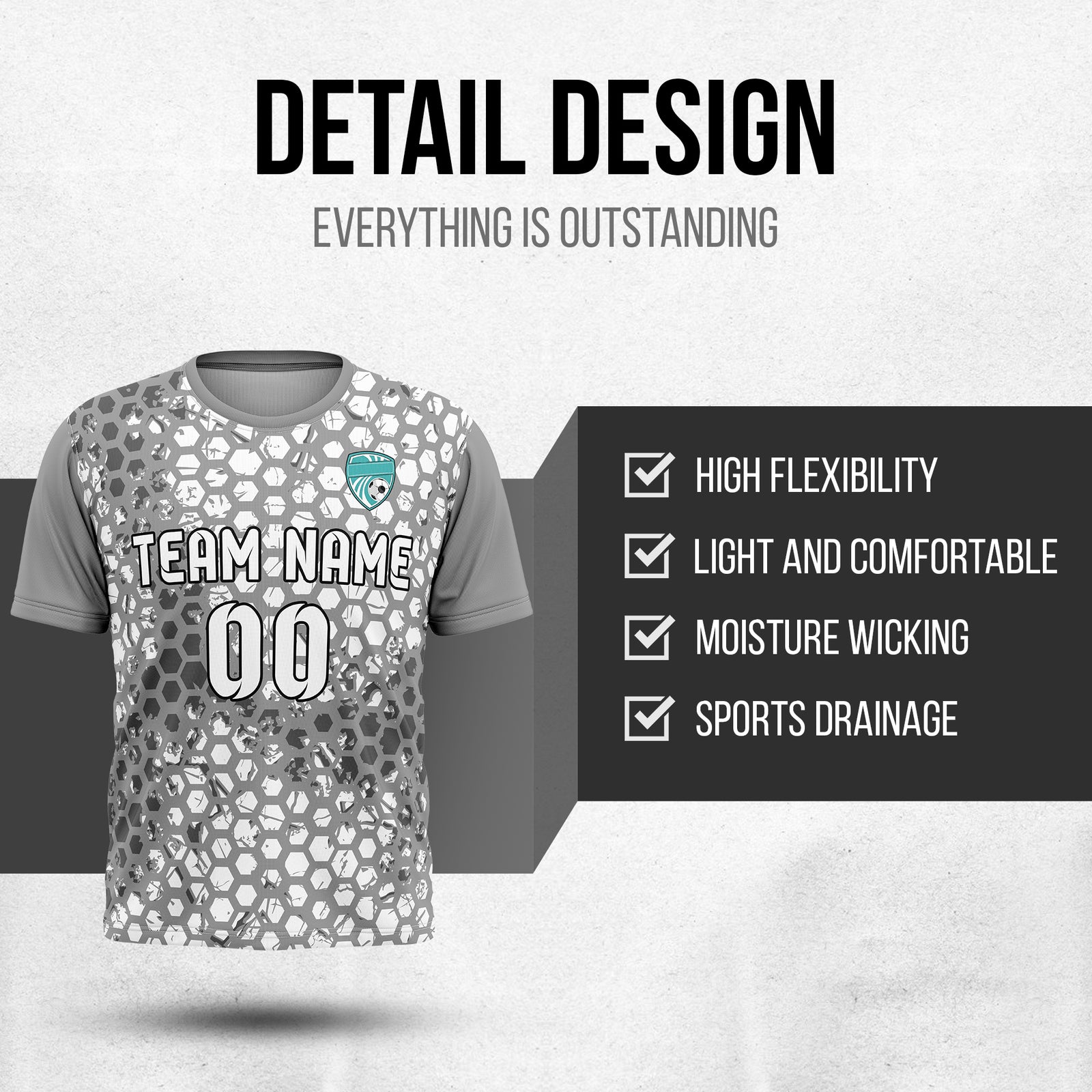 Custom Hex R-Full Pattern Soccer Dark Grey Sport Tops Jersey